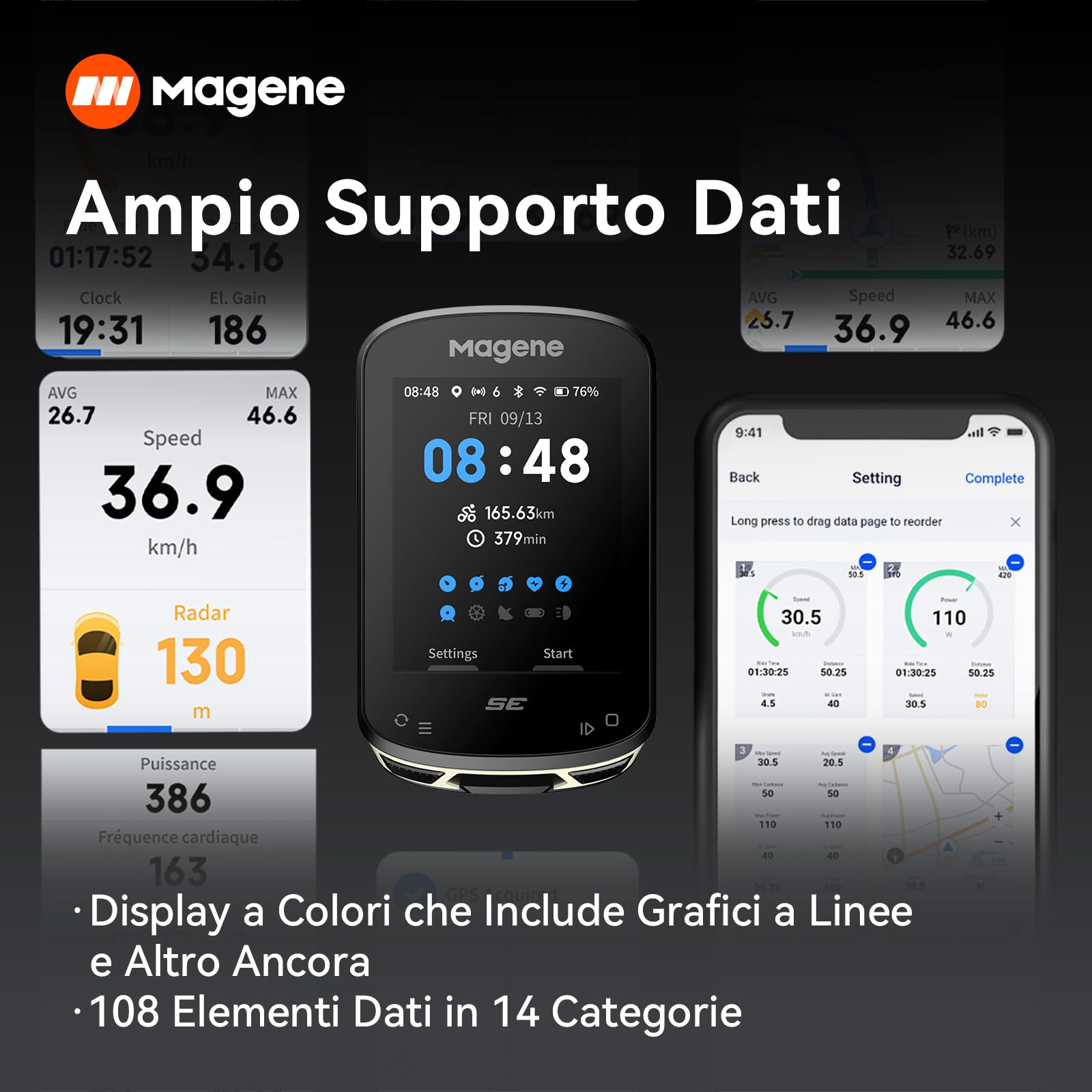 Magene C506SE GPS Ciclocomputer 2,4" a Colori Navigazione Pista Impermeabile Bluetooth WiFi