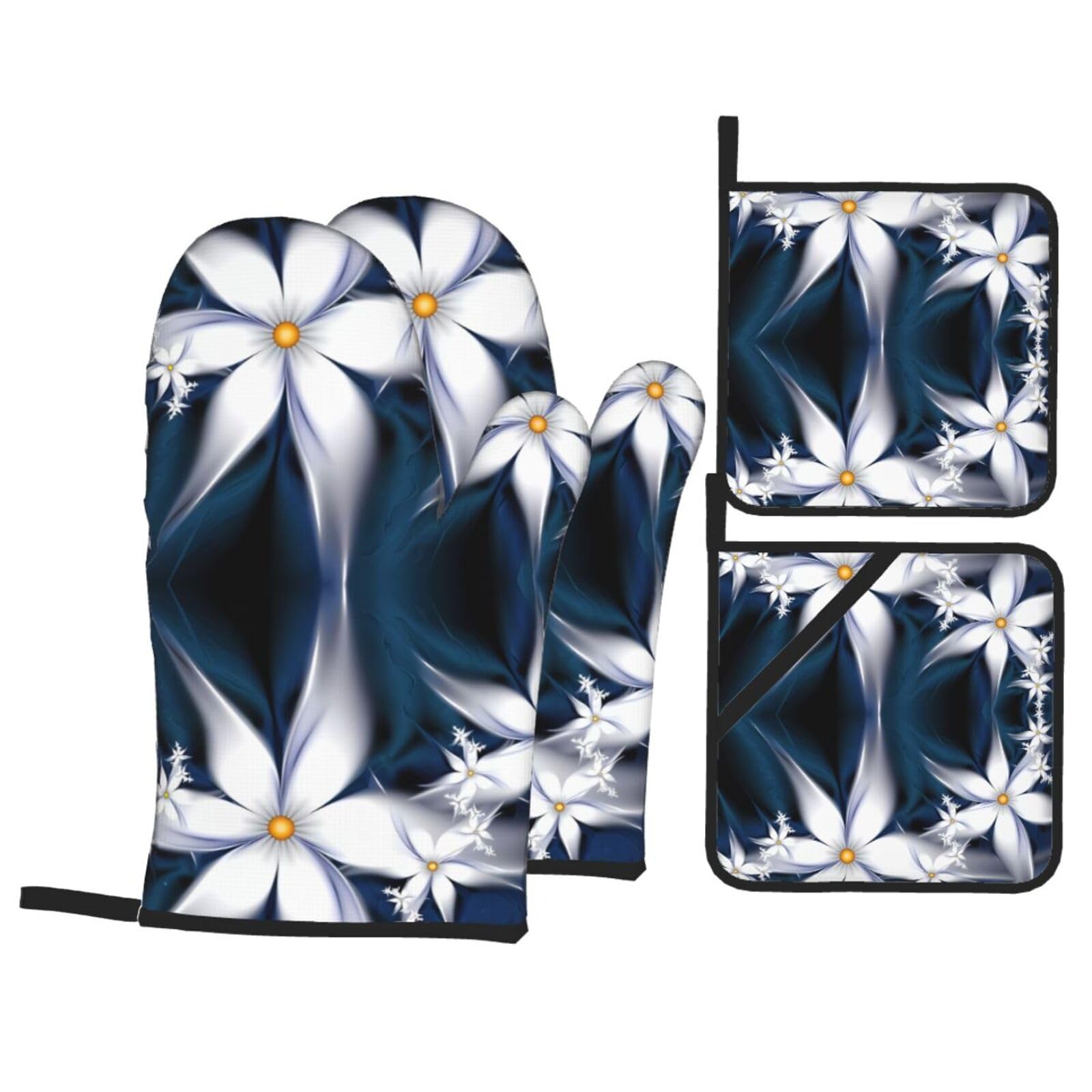 WHJSSF Artistic Daisy Floral Prints 4-Piece Waterproof Oven Throws & Heat Resistant Pot Covers – Durable Kitchen Layers for Grilling & Baking