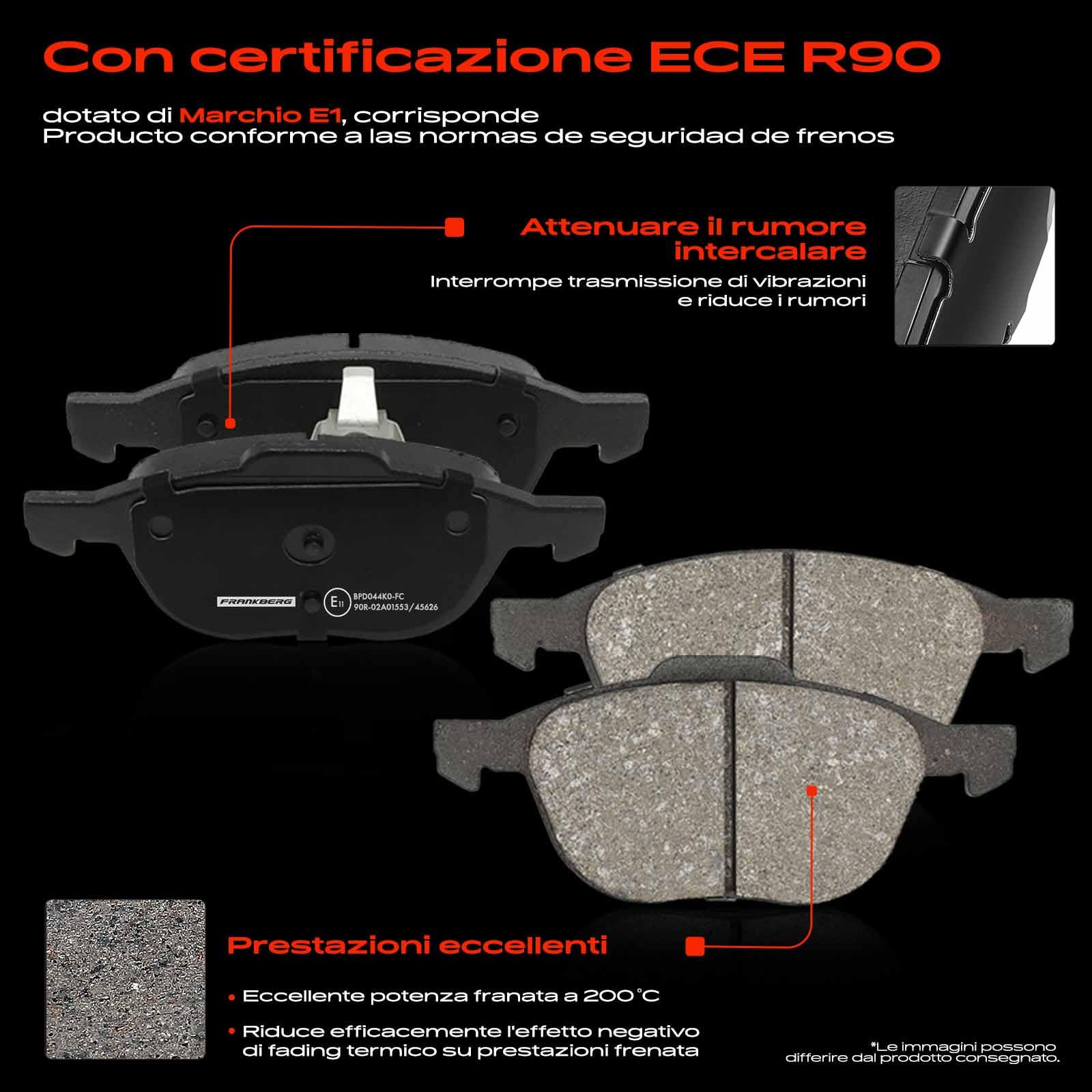 Frankberg Set freni incl. 2x Dischi Freno + 4x Pastiglie dei Freni Anteriore Compatibile con Focus III Turnier C-Max II DXA/CB7 DXA/CEU Focus III Berlina Replace# 1686722