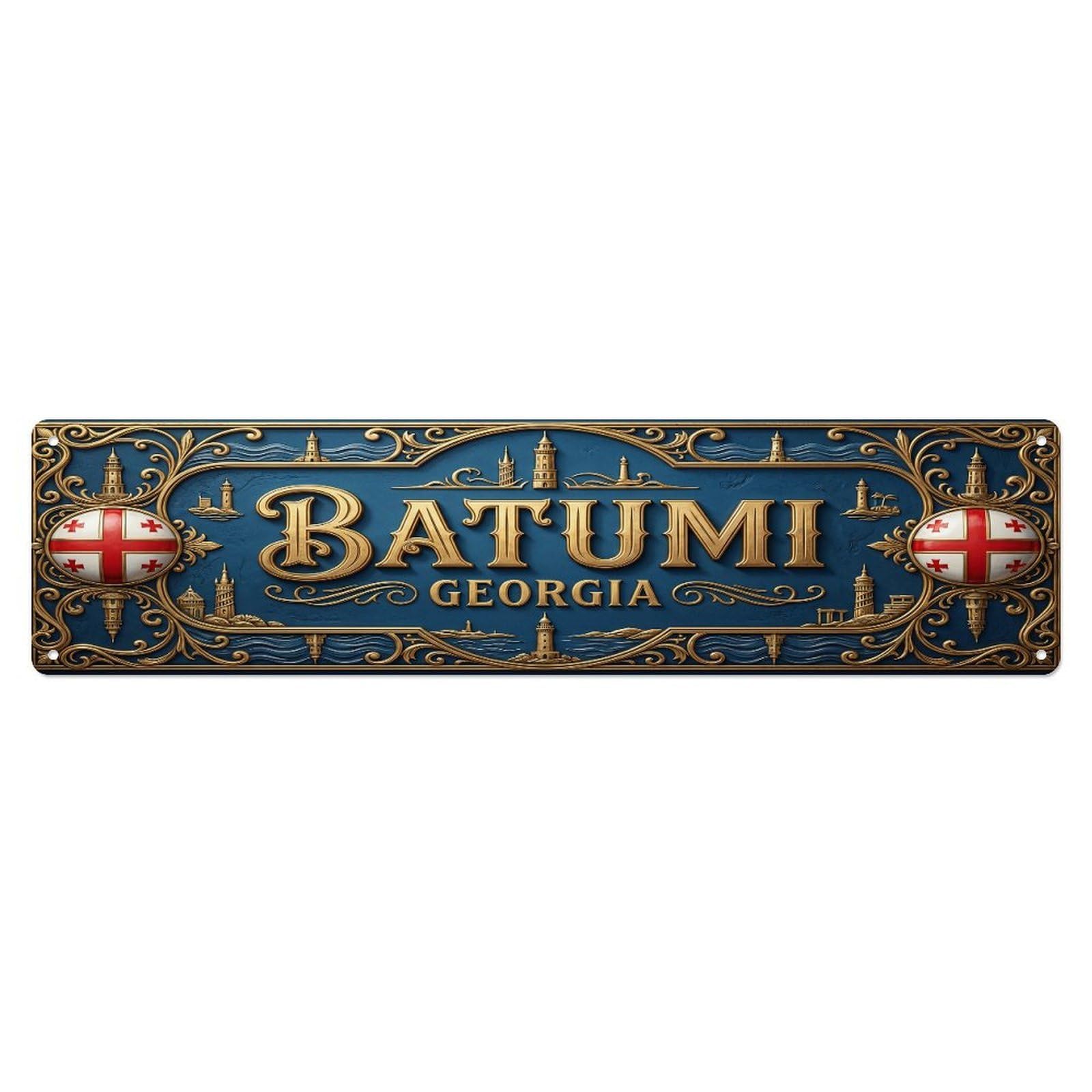Vintage Batumi Georgia Flag Pattern Metal Tin Sign