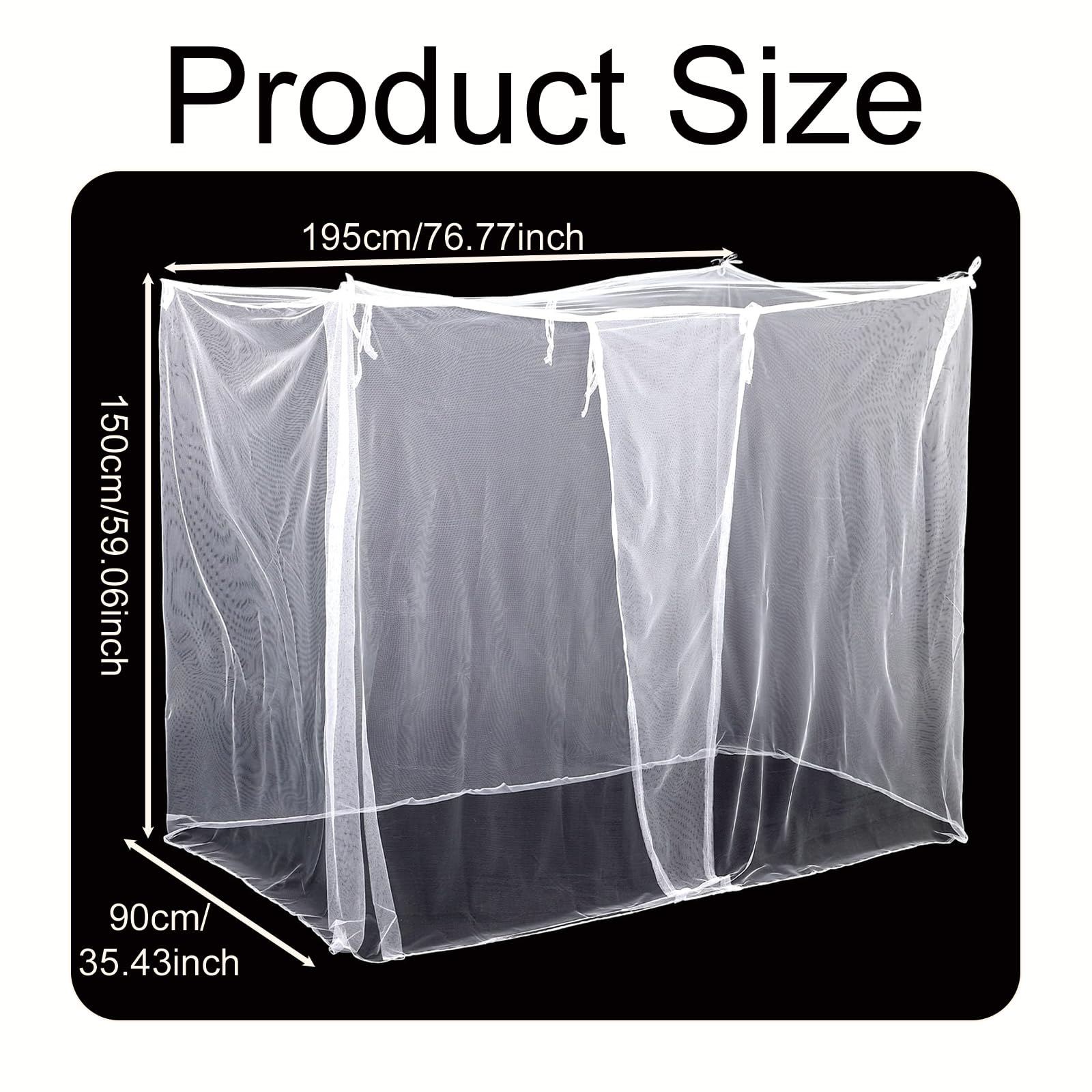 Malla Fina Mosquitera para Cama, Mosquitera Cuadrada, Antimosquitos para Cama Individual, Dosel de Cama Decorativo, Cortina de Cama Antiinsectos, con Gancho, 90 x 195 x 150 CM, Blanca