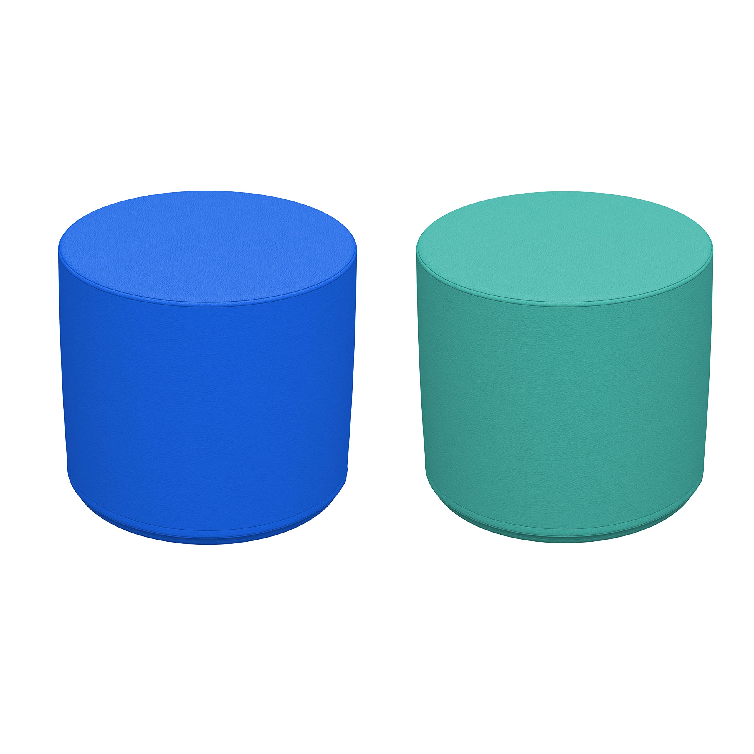 FDP SoftScape 18" Round Ottoman, Collaborative Flexible Seating for Kids, Teens, Adults, Furniture for Classrooms, Offices, Homes, Libraries; Standard 16" H, (2-Piece Set) - French Blue/Turquoise