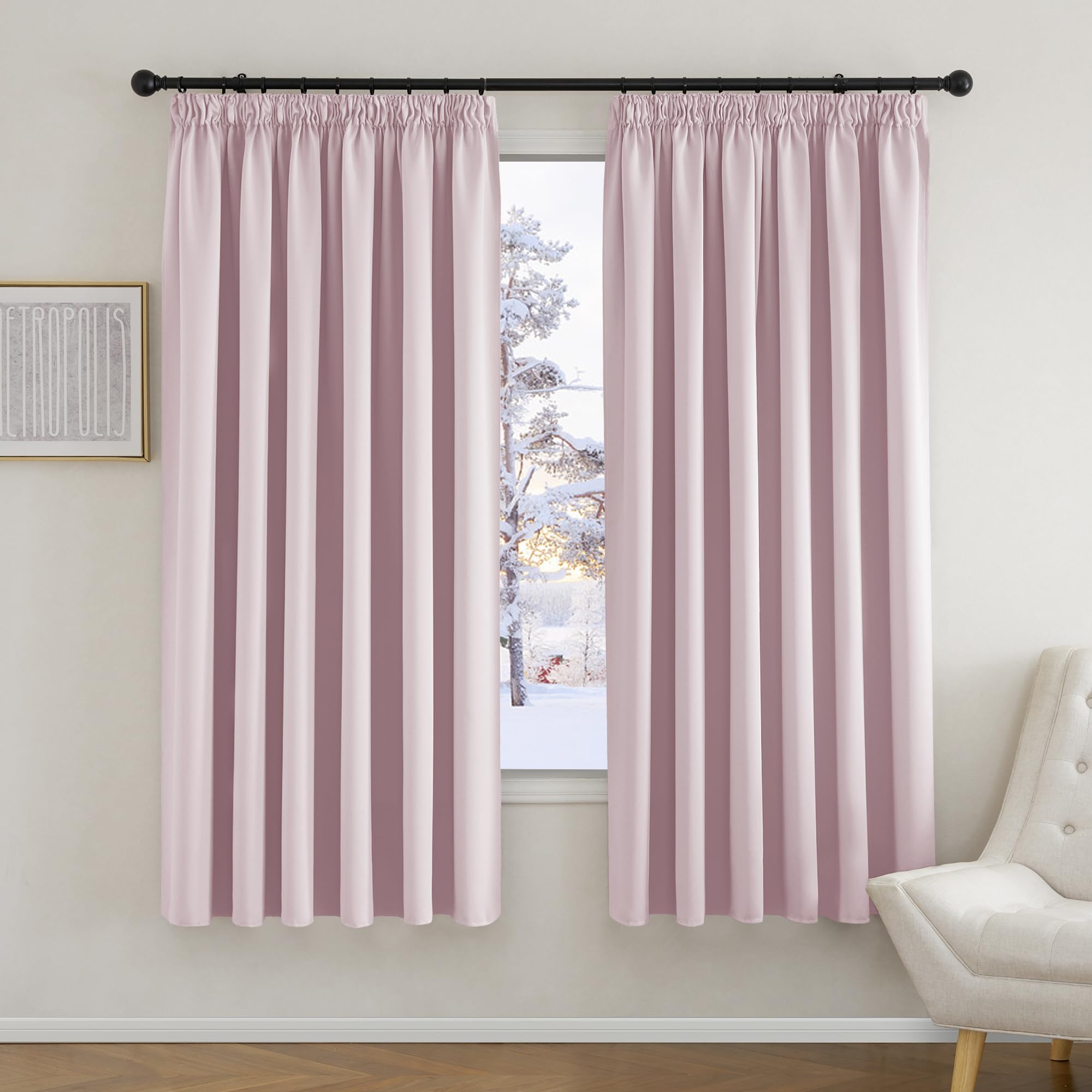 PONY DANCE Blackout Curtains for Kids Bedroom - 90x72 Pink, Thermal Insulated, Extra Wide, 2 PCs, Light Pink, W 90" x L 72" (2 Panels)
