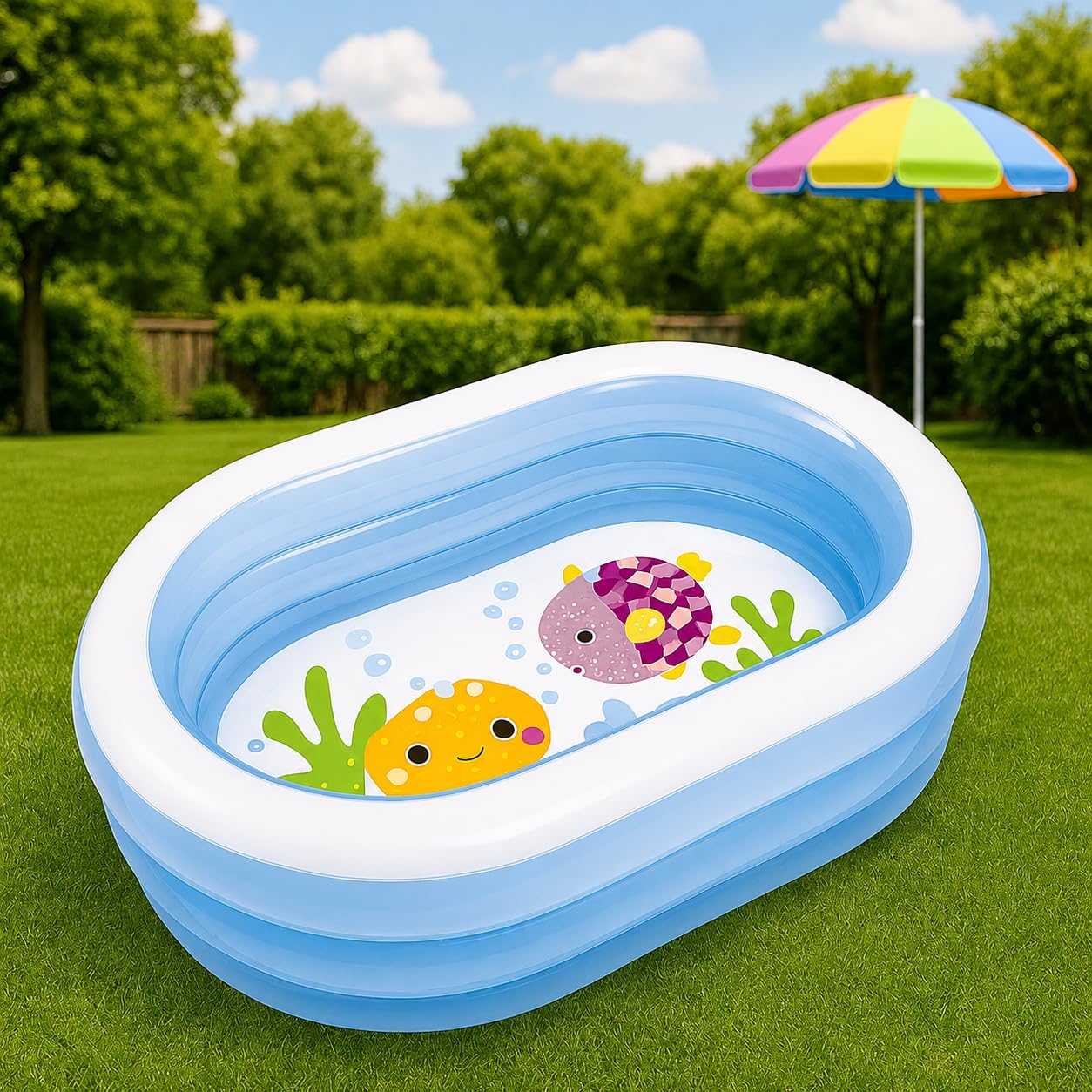 Toyshine Big Size Inflatable 3 Rings Baby Bath Tub Swimming Pool Play Centre Toy for Kids - 64x42x18 inches