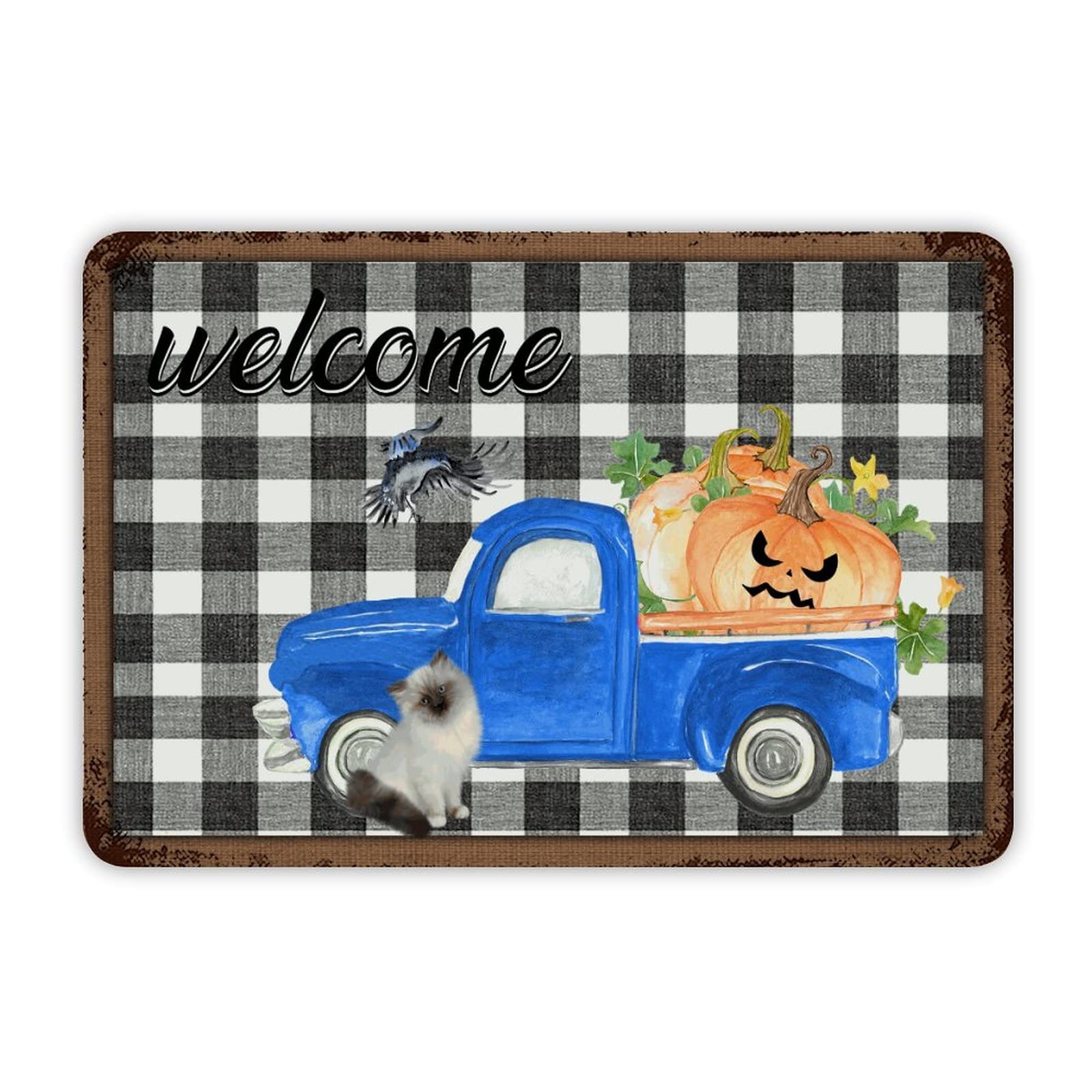 ENEDNATE Farmhouse Rustic Aluminum Sign Black and White Buffalo Plaid Halloween Truck Gnome Metal Sign Retro Aluminum Tin Sign for Kitchen Bedroom Living Room Wall Art Door Home Decor Sign 8"x12"