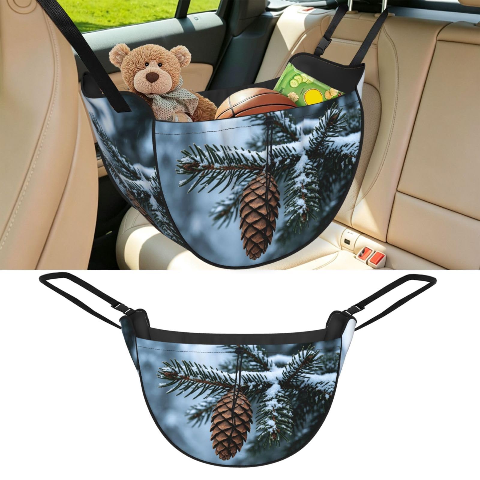 Cntdbu Black Green Pine Branch Car Seat Organizer-Backseat Storage Bag For Travel