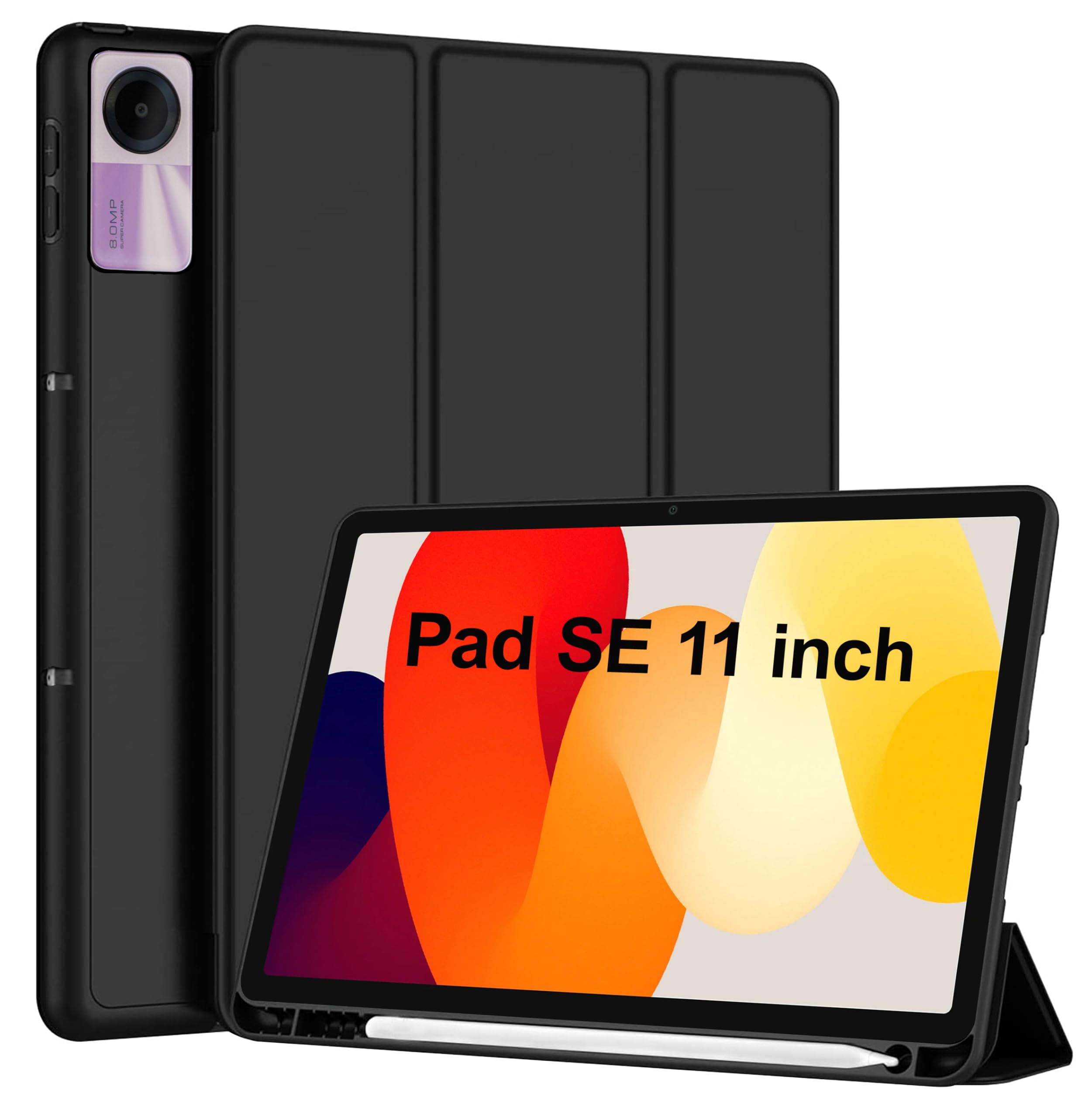 TGK Soft Flexible with Pencil Holder Trifold Flip Back Case Cover