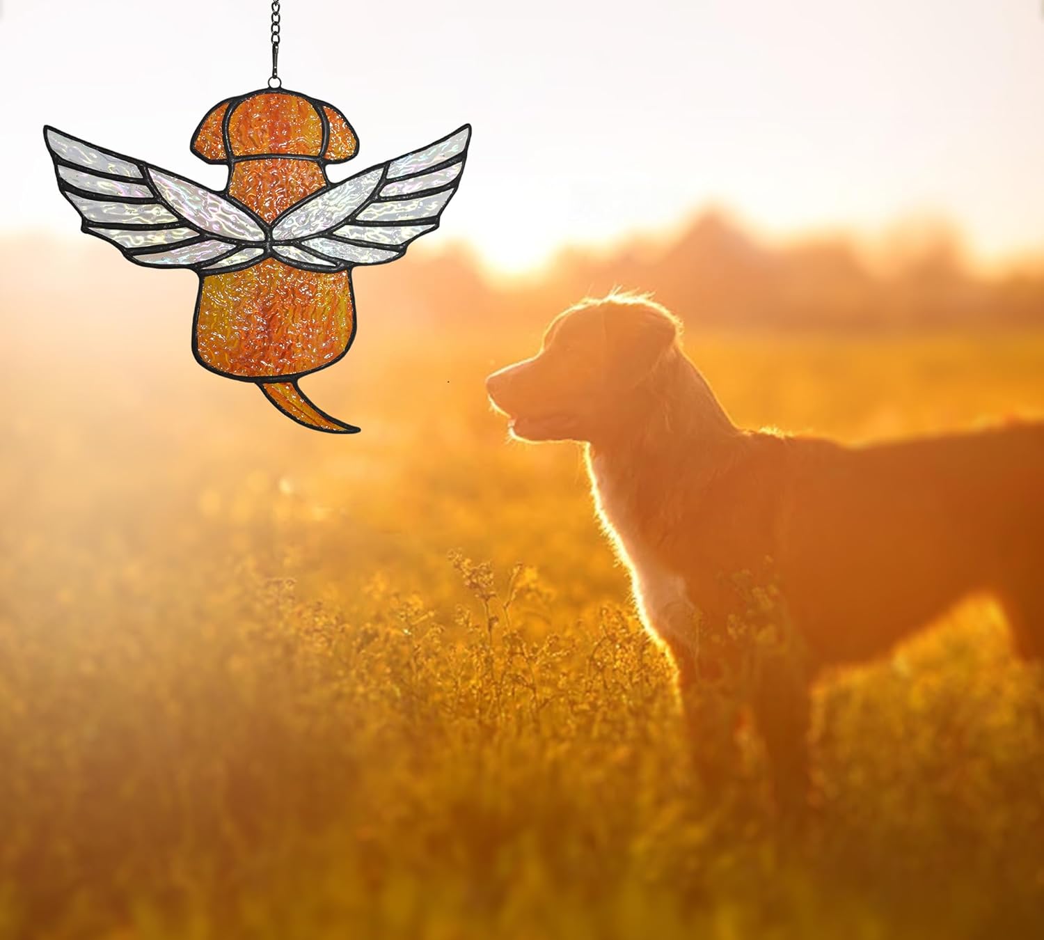 Stained Glass Angel Rainbow Wing Memorial for Loss of Dog, Dog Bereavement Gift (Orange) - Image 6
