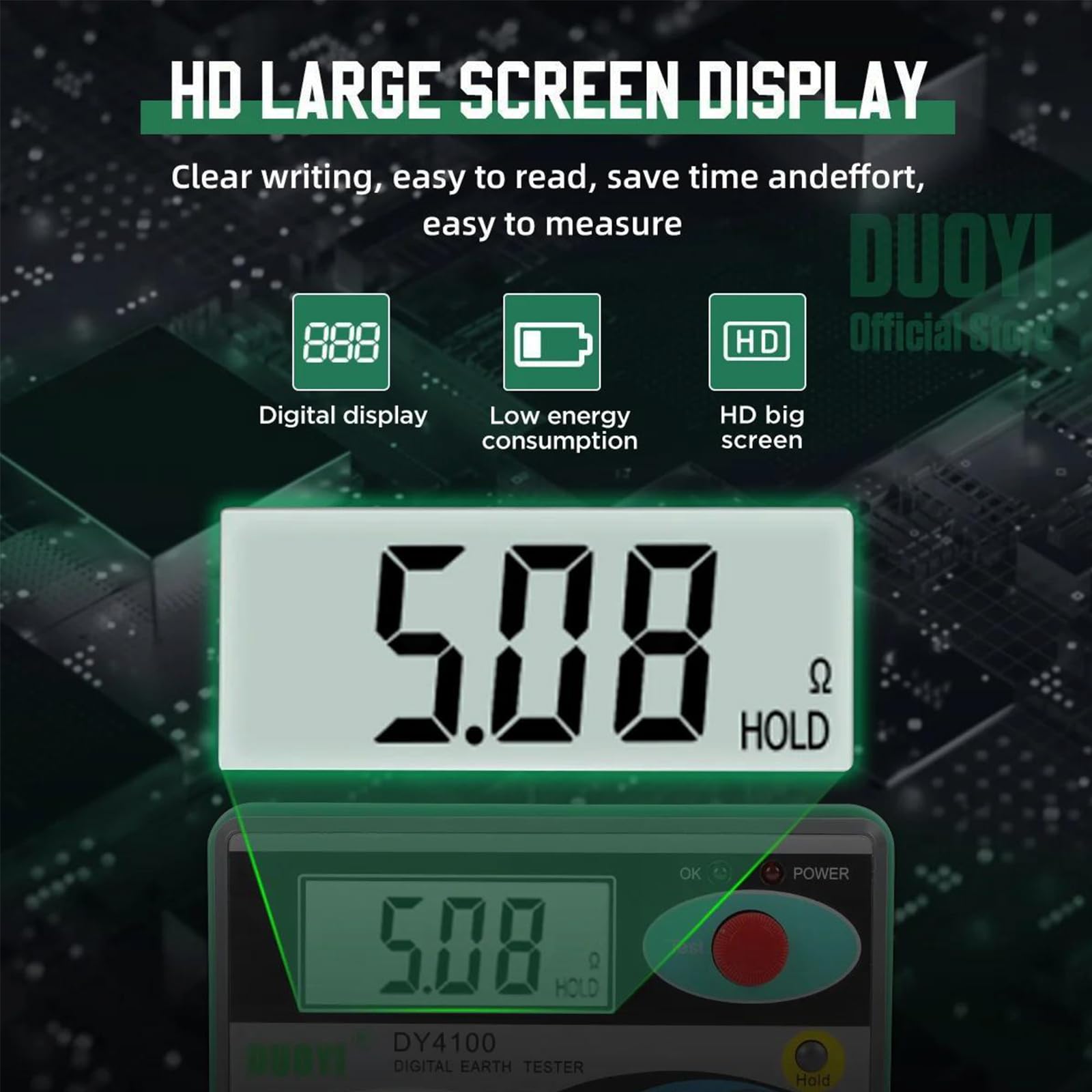 DY4100 Testeur de résistance de terre numérique 0~2000Ω Mégohmmètre,testeur de terre LCD haute définition,stockage de données,rappel de batterie faible testeur multimètre,Mesureur de terre