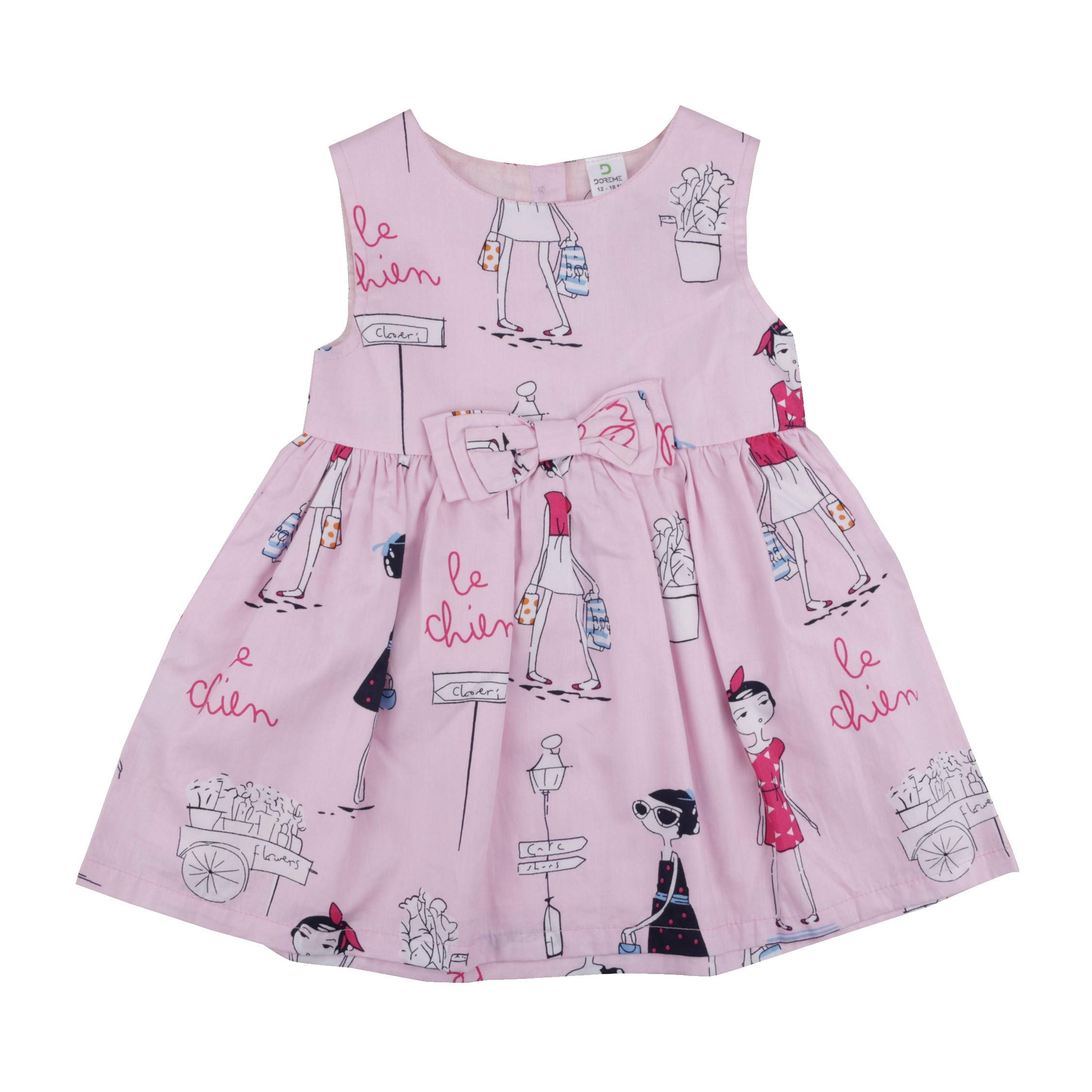 Dore me Baby Girl's Sleeveless Printed Frock with Bow Applique (3 to 12 Months)