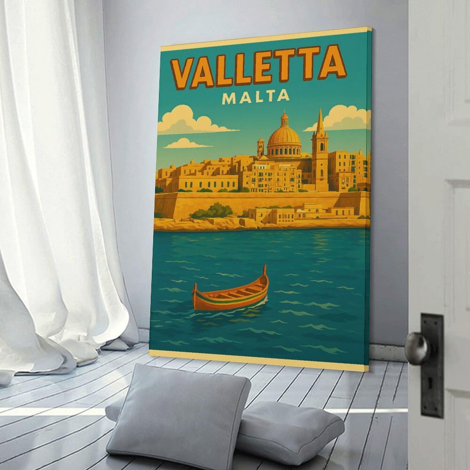 Junmoney Valletta Malta Vintage Travel (2) Wall Art Print, 12x18inch(30x45cm), for Office, Study Or Home Workspace, Decorative Artwork for Productive Spaces