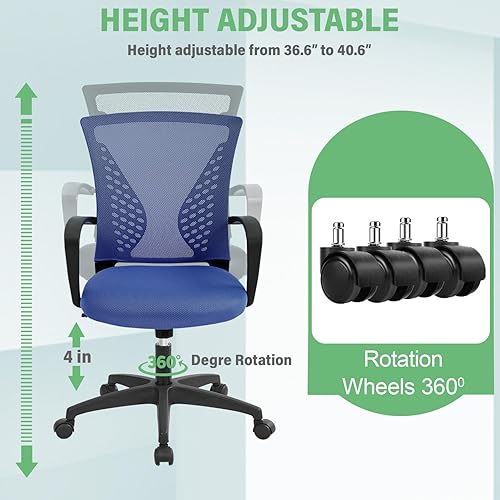 Miniatura 6 de Silla de escritorio de oficina, silla ergonómica para juegos de computadora con ruedas giratorias de 360 grados, sillas de escritorio de oficina en