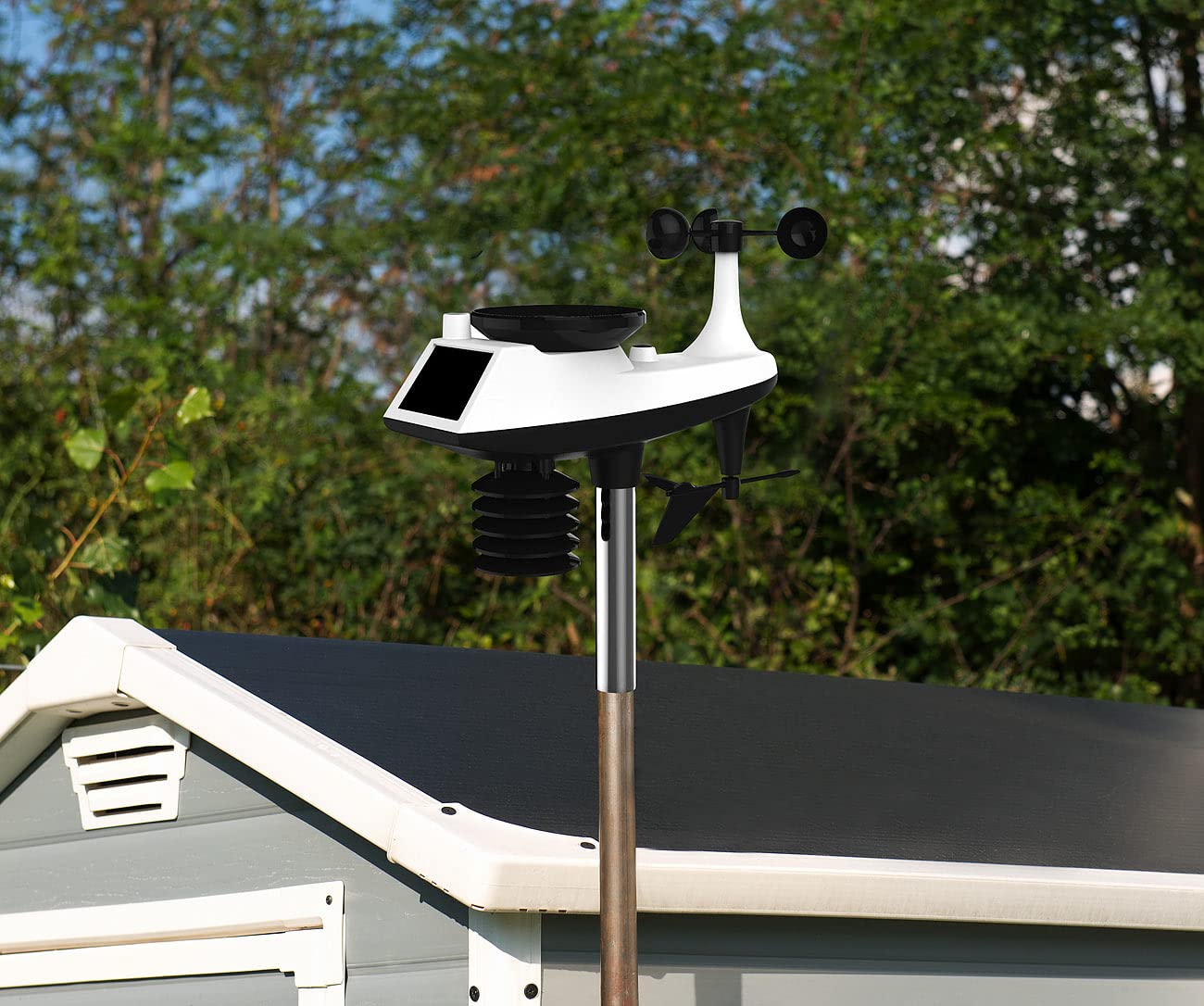 infactory große Wetterstation XXL: Funk-Wetterstation mit XL-Farbdisplay, Außensensor und Wecker (XXL-Display, mit Windmesser, Wind)