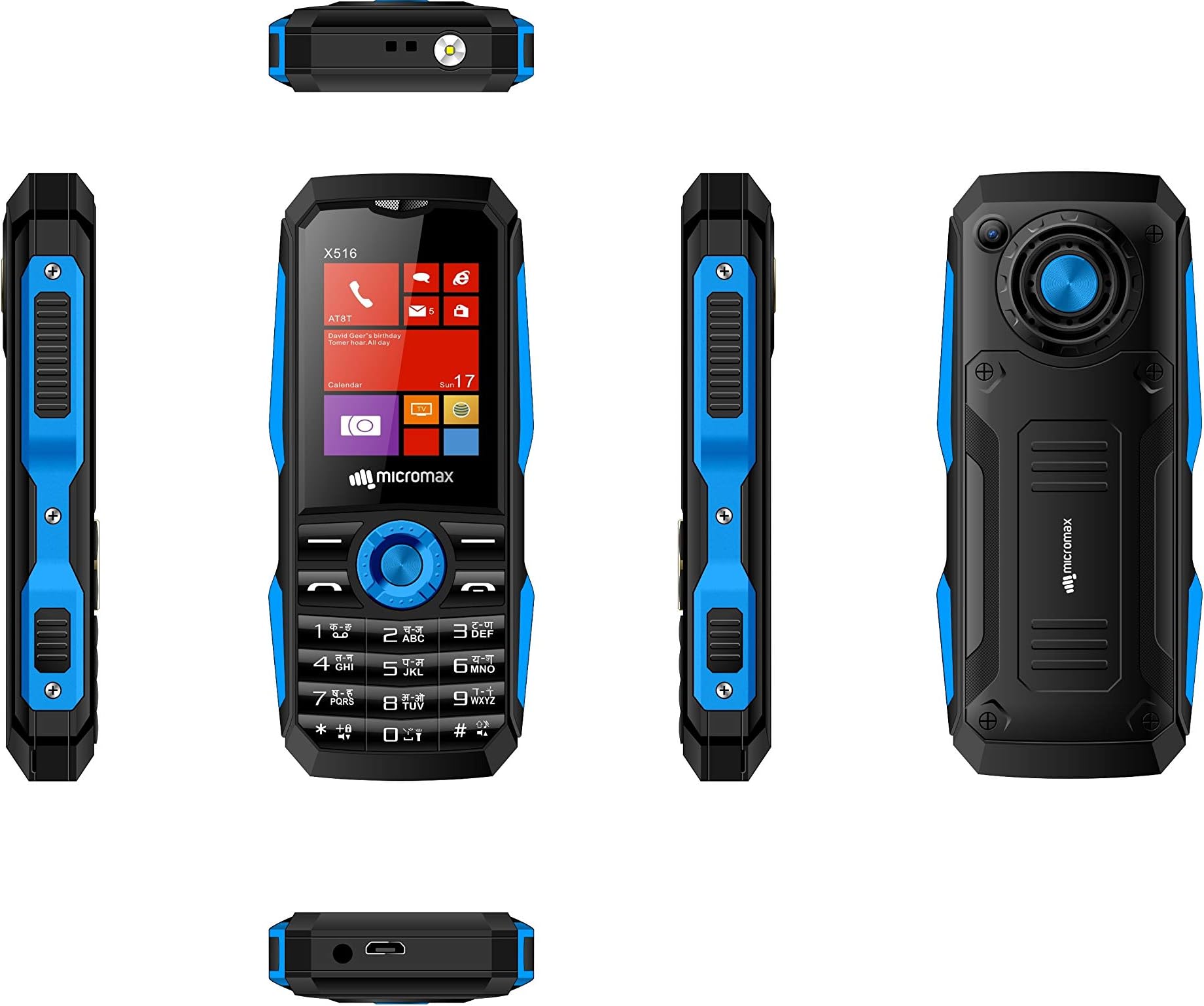 Micromax X516 1750 mAh Torch Blink on Call Auto Call Recording Phone (Black and Blue)