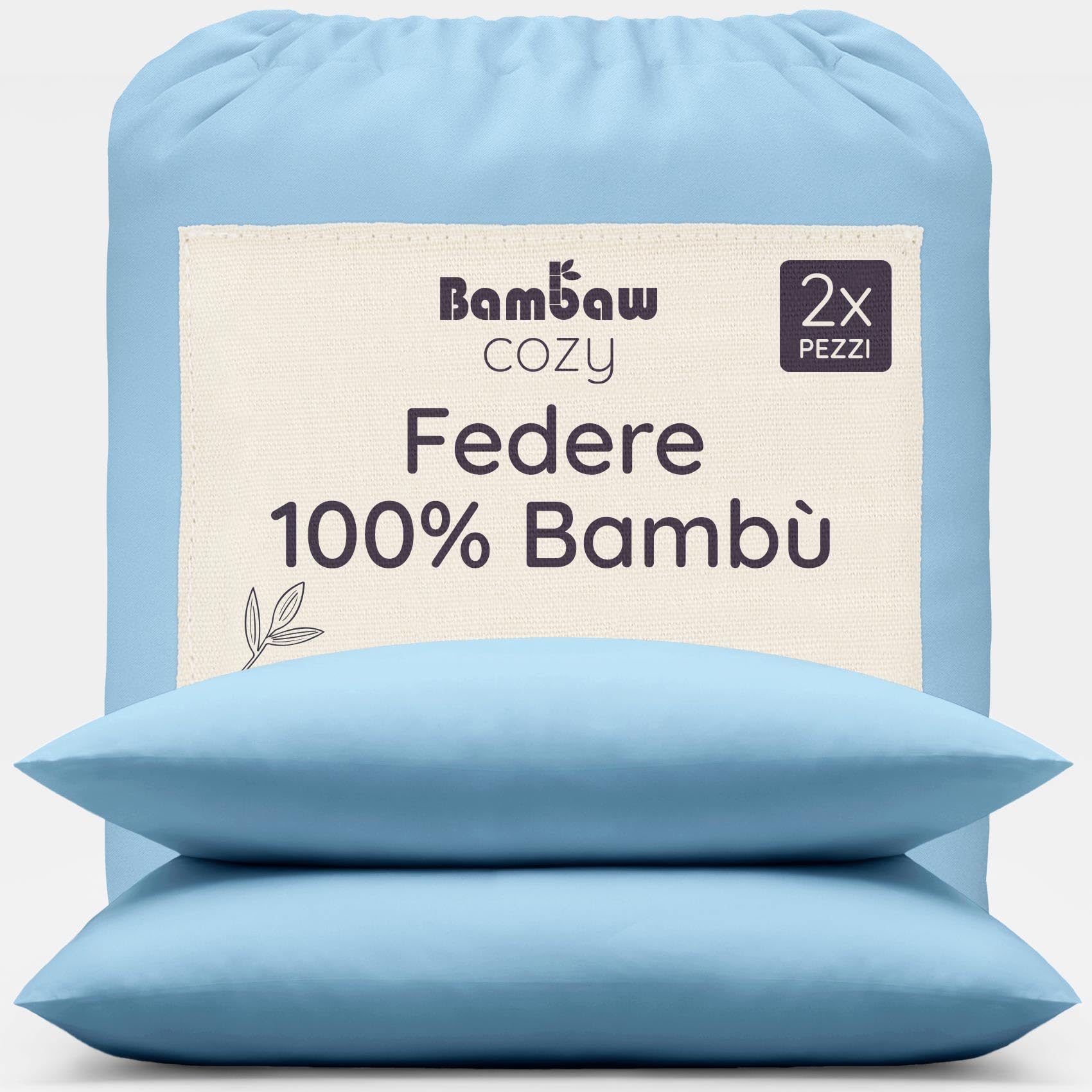 Bambaw Federe cuscini 50x70 bambu, Confezione da 2, Federa anti acne e antiacaro, Federa cuscino antisudore e traspirante, Federe cuscini morbide ed eleganti, Certificate Oeko-Tex (Azzurro)