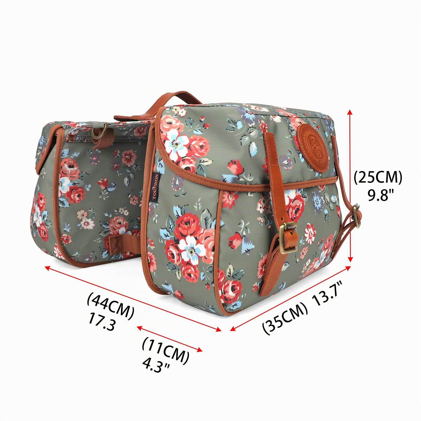 TOURBON - Doppia borsa da bicicletta in tela impermeabile per portapacchi posteriore (motivo floreale)