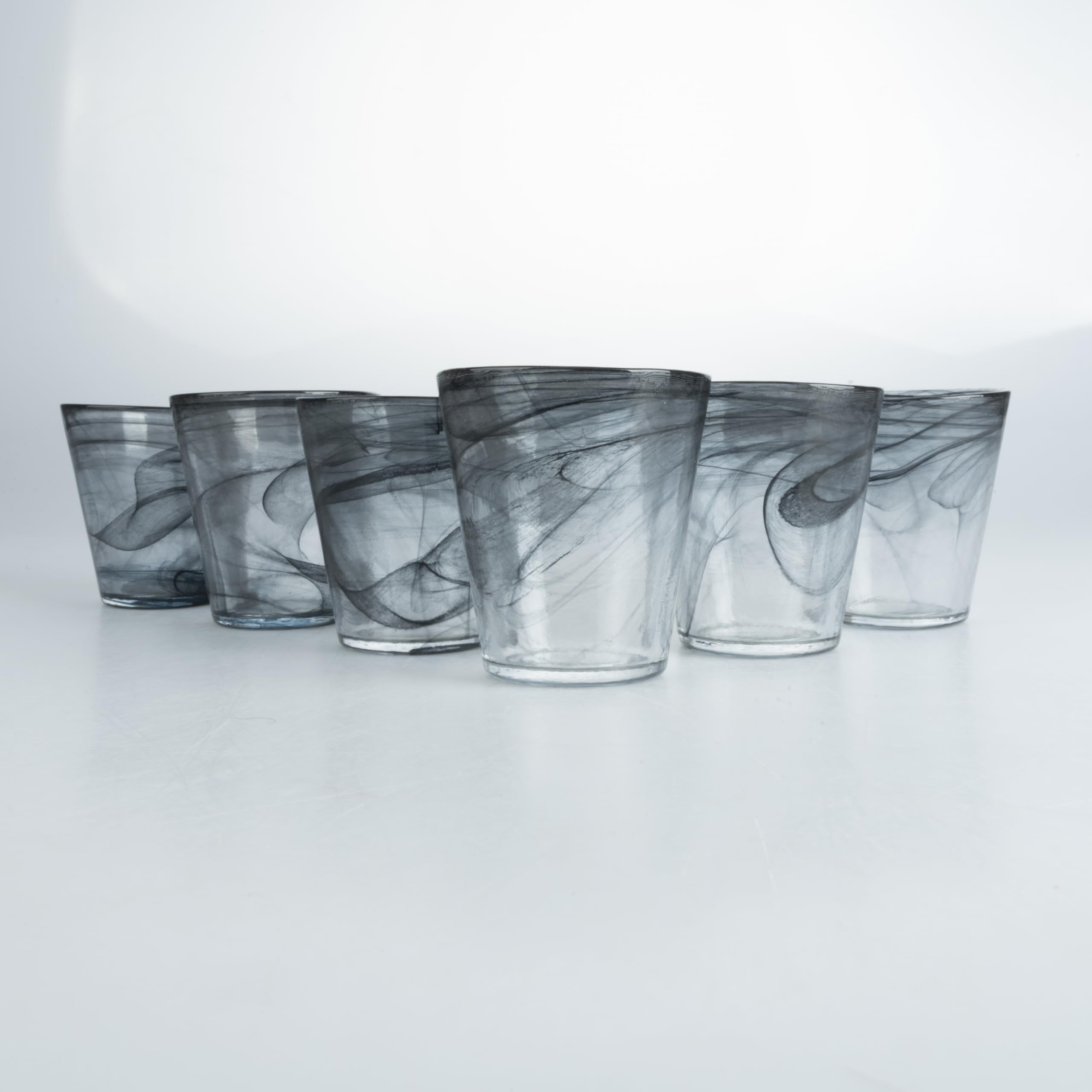 Set 6 Bicchiere acqua conico 250 ml in vetro, superficie sfumata, nero, Alabastro