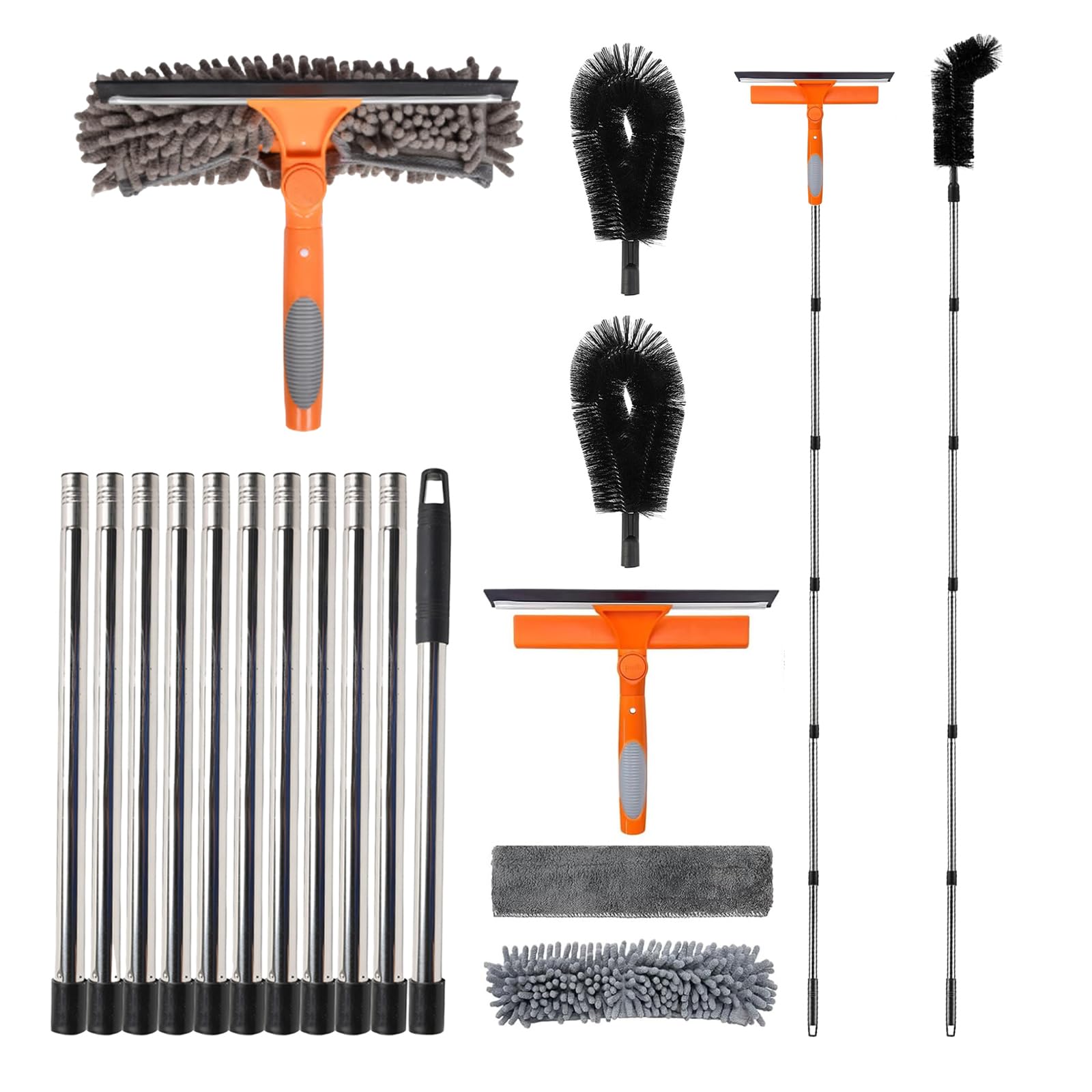 14FT/4.3M Gutter Cleaning Tools with 11 Poles Telescopic & Window Squeegee