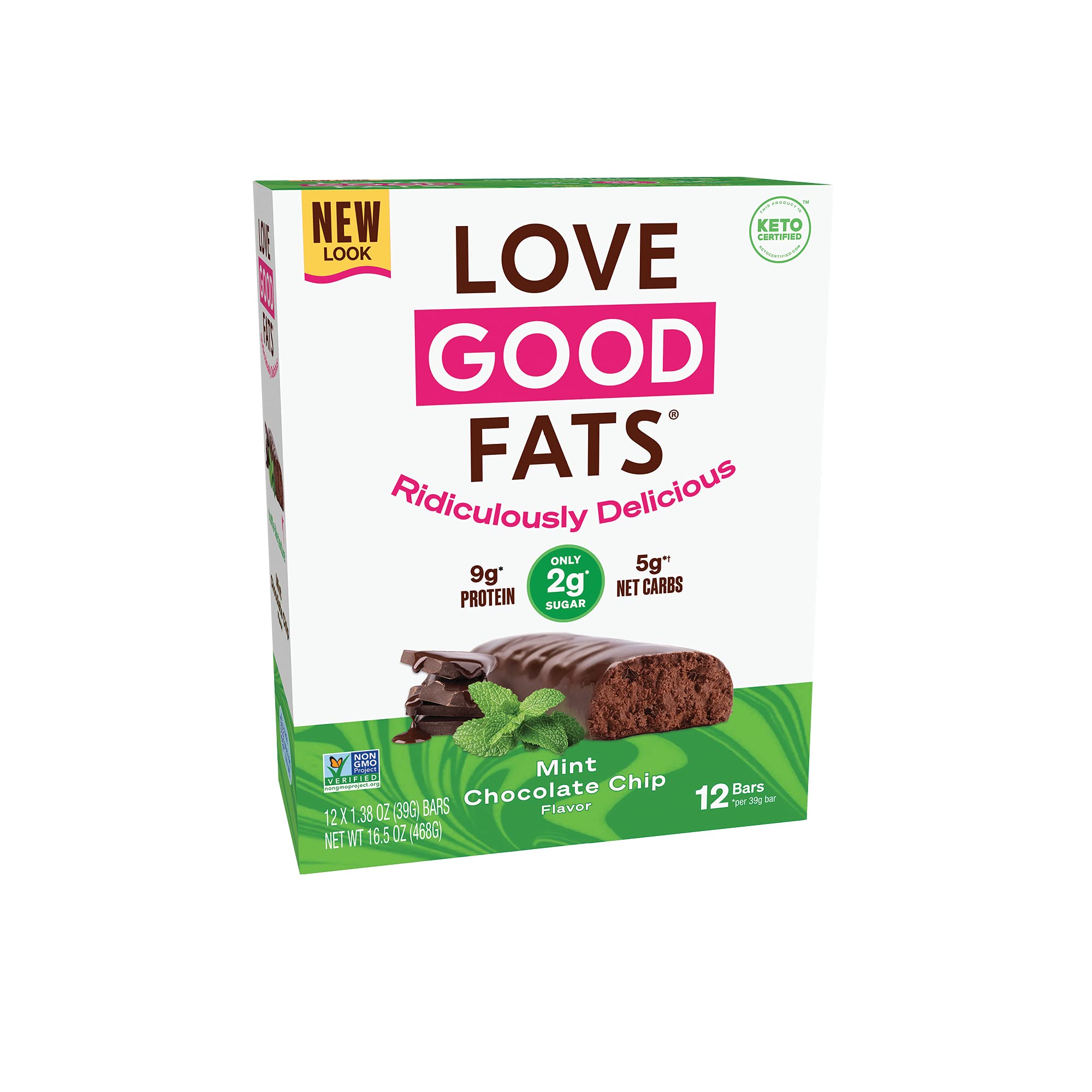 love good fatsBars - Mint Chocolate Keto Bar - Keto-Friendly Protein Bar - Low Sugar Snacks - Non GMO - Gluten Free Snack - Soy Free - Mint Keto Snack - Chocolate Keto Base - No Sugar Alcohols