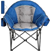 Romswi Oversized XXL Padded Camping Chairs for Adults, 1Pcs 500lbs Heavy Duty Support, 500G Ultra-Thick Cushion Sofa-Like Comfort, Folding Lawn Chair with Cooler Bag & Side Pockets, Blue