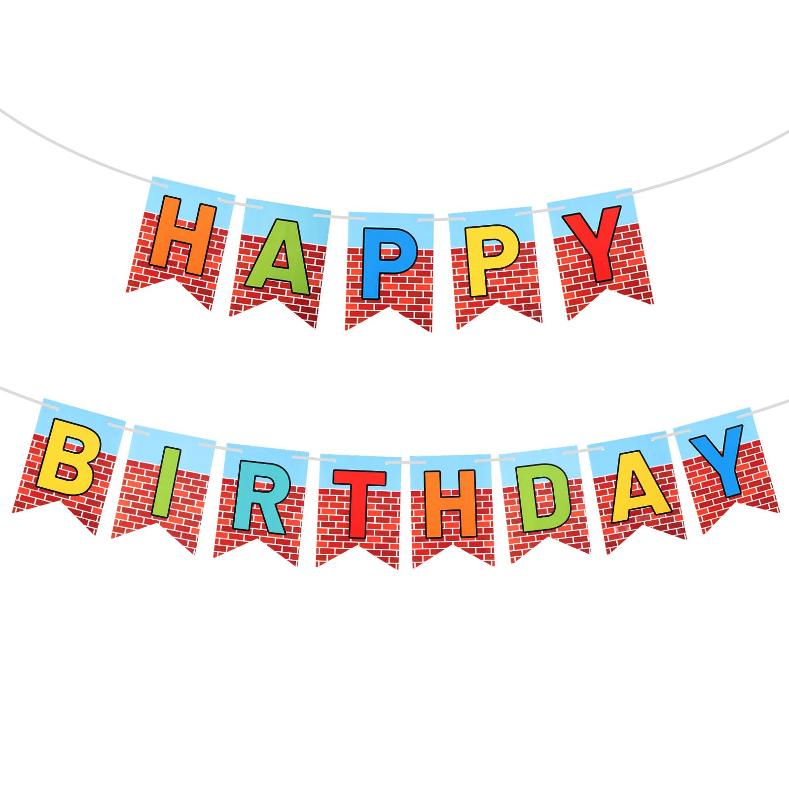 2pcs Cartoon Street Birthday Banner, Pre-Strung Colorful Animation Themed Happy Birthday Banner Funny Wall Home and Themed Party Decorations and Photo Backdrop