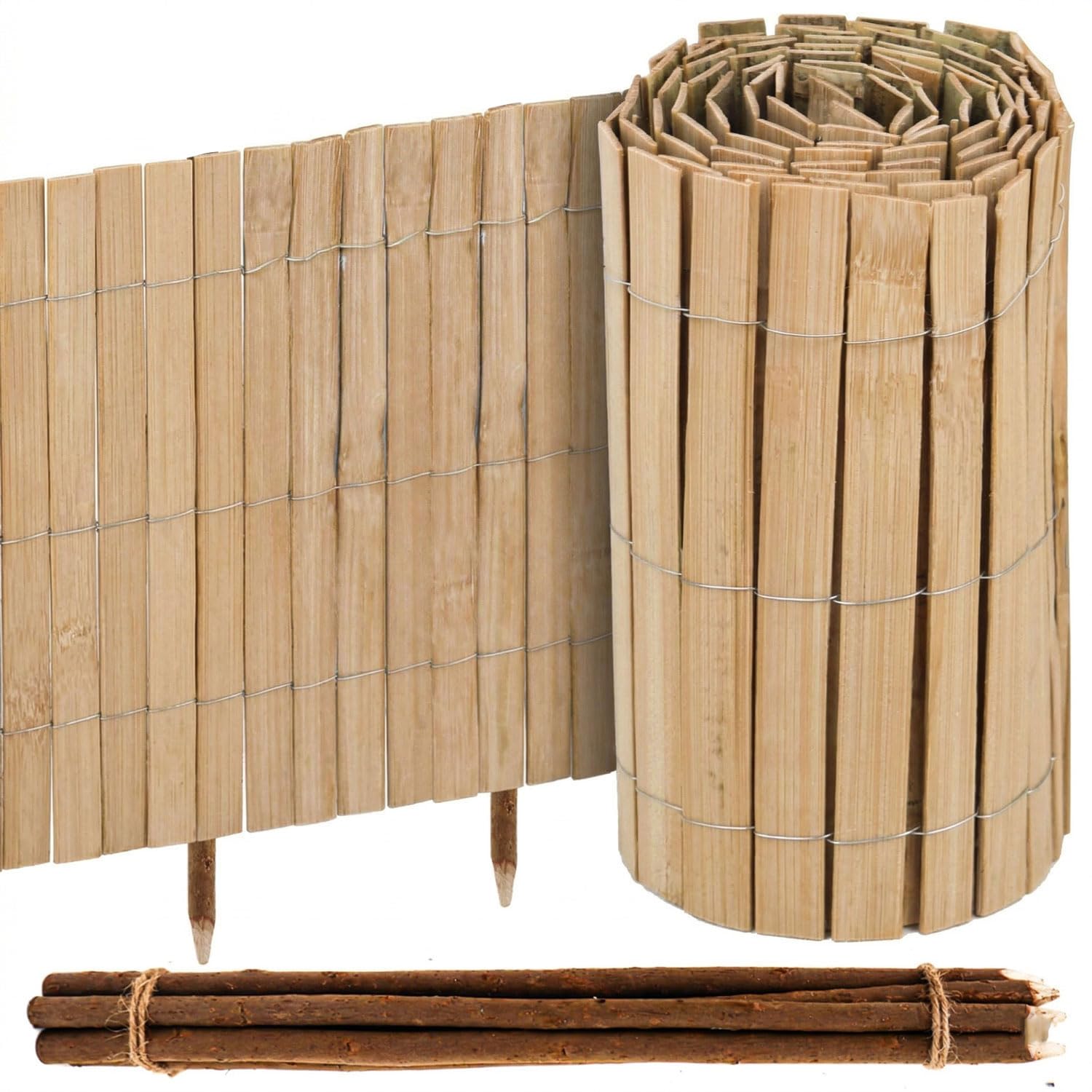 UrFence 300x20 Recinzione Aiuole Flessibile in Bambù - Staccionata in Legno Bassa in Rotoli - Cordolo per Aiuole - Divisori Prato e Alberi - Piccolo Recinto Giardino Esterno - Bordura per Aiuola Legno