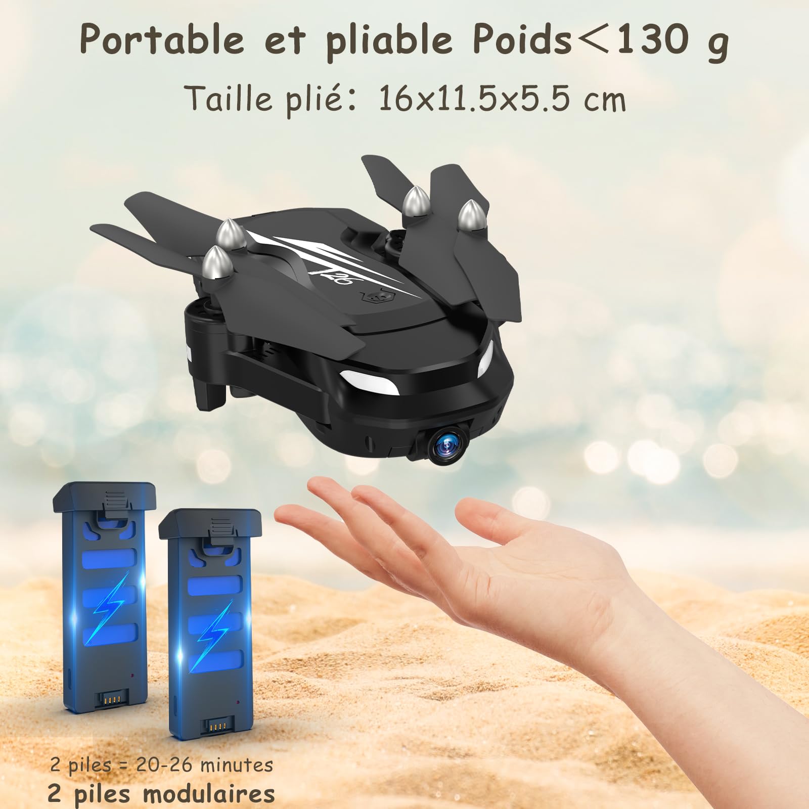 Drone avec Caméra HD 1080P, Wipkviey T26 drone enfant adulte avec vidéo, Flip 3D, Capteur de gravité, Maintien de l'altitude, Mode sans tête