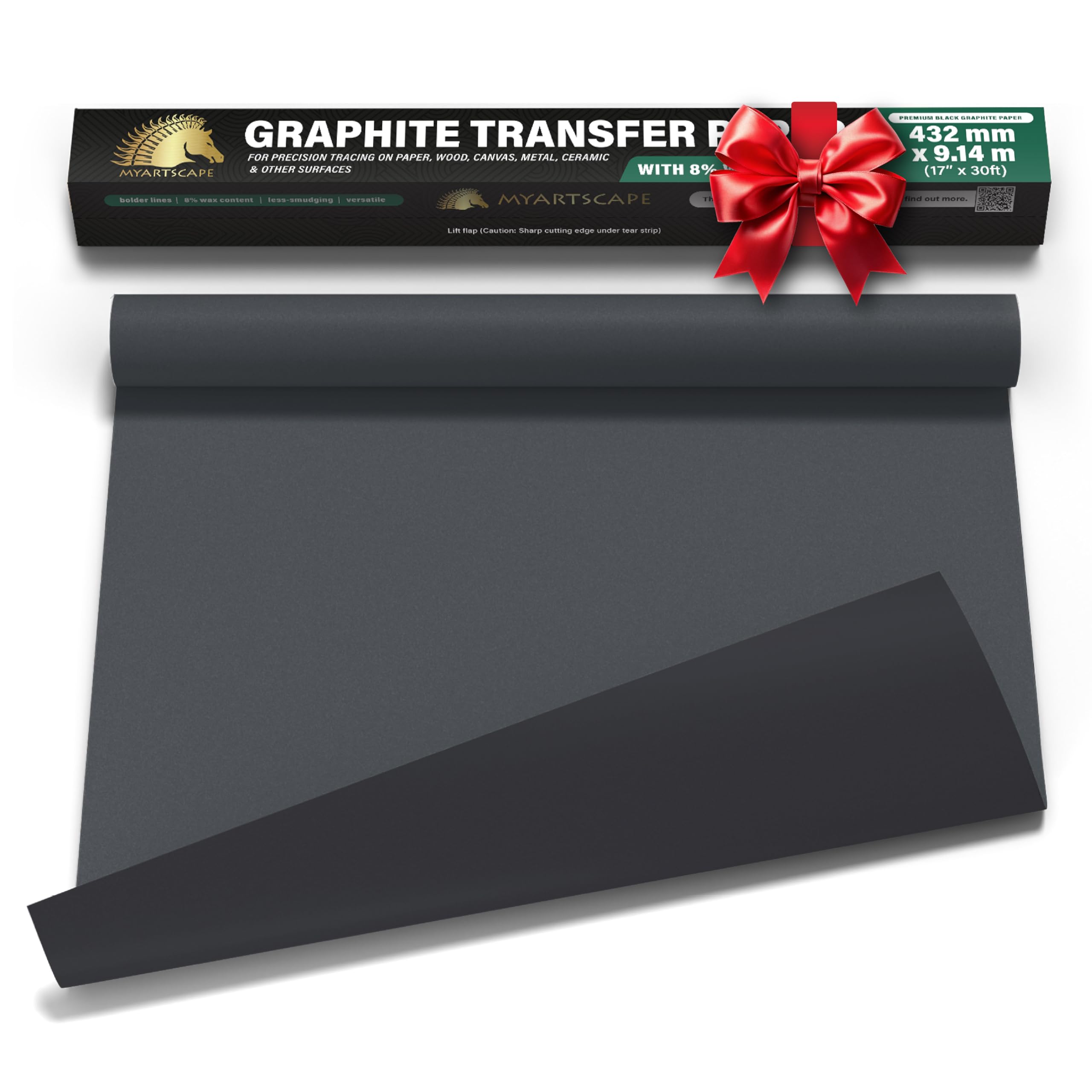 MyArtscape Graphite Transfer Paper Roll 17" x 30ft – Black Carbon Wax Paper for Precise Drawing & Tracing
