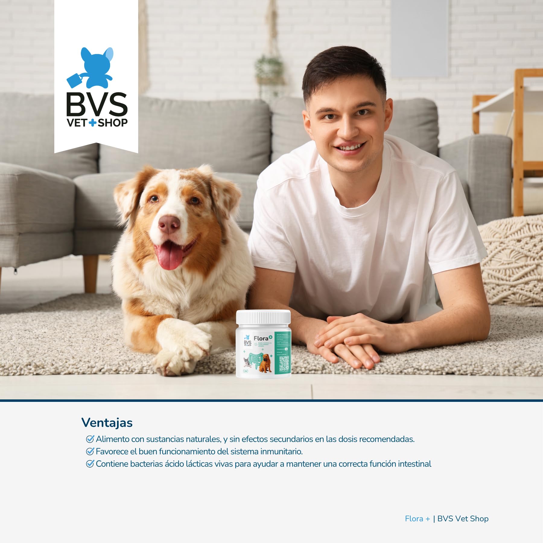 BVS Vet Shop | Flora Plus Probióticos para Perros | Ayuda a Mantener una Flora intestinal equilibrada y Saludable en tu Mascota |
