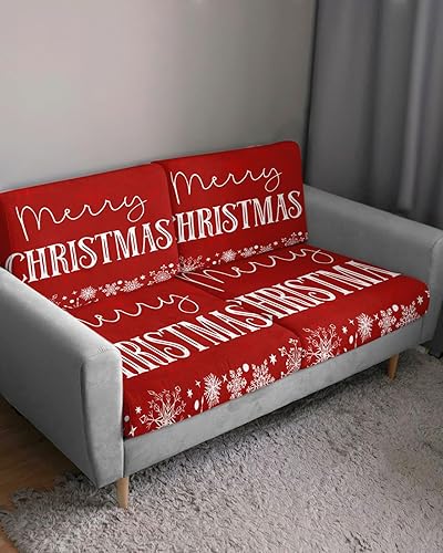 Miniatura 3 de Wowouhiya Fundas de cojín rojas de Feliz Navidad, funda elástica para sofá con parte inferior elástica, fundas de sofá con diseño de copos de nieve
