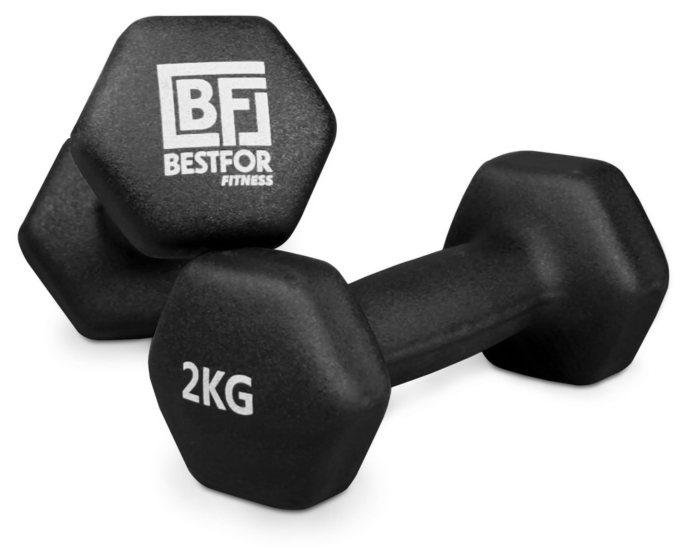 Bestfor Pair Hex Anti Roll Non Slip Neoprene Dumbbell Weights For Exercise, Fitness, Workouts, Lifting with Exercise Chart 2kg
