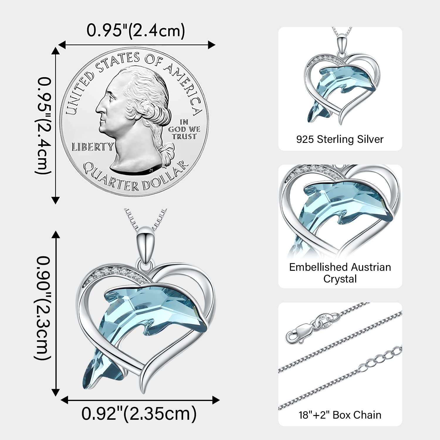 Collana da donna con delfino, in argento Sterling 925, con ciondolo a forma di delfino, con cristalli blu, onde del mare, temi della spiaggia, regalo per figlia e ragazze