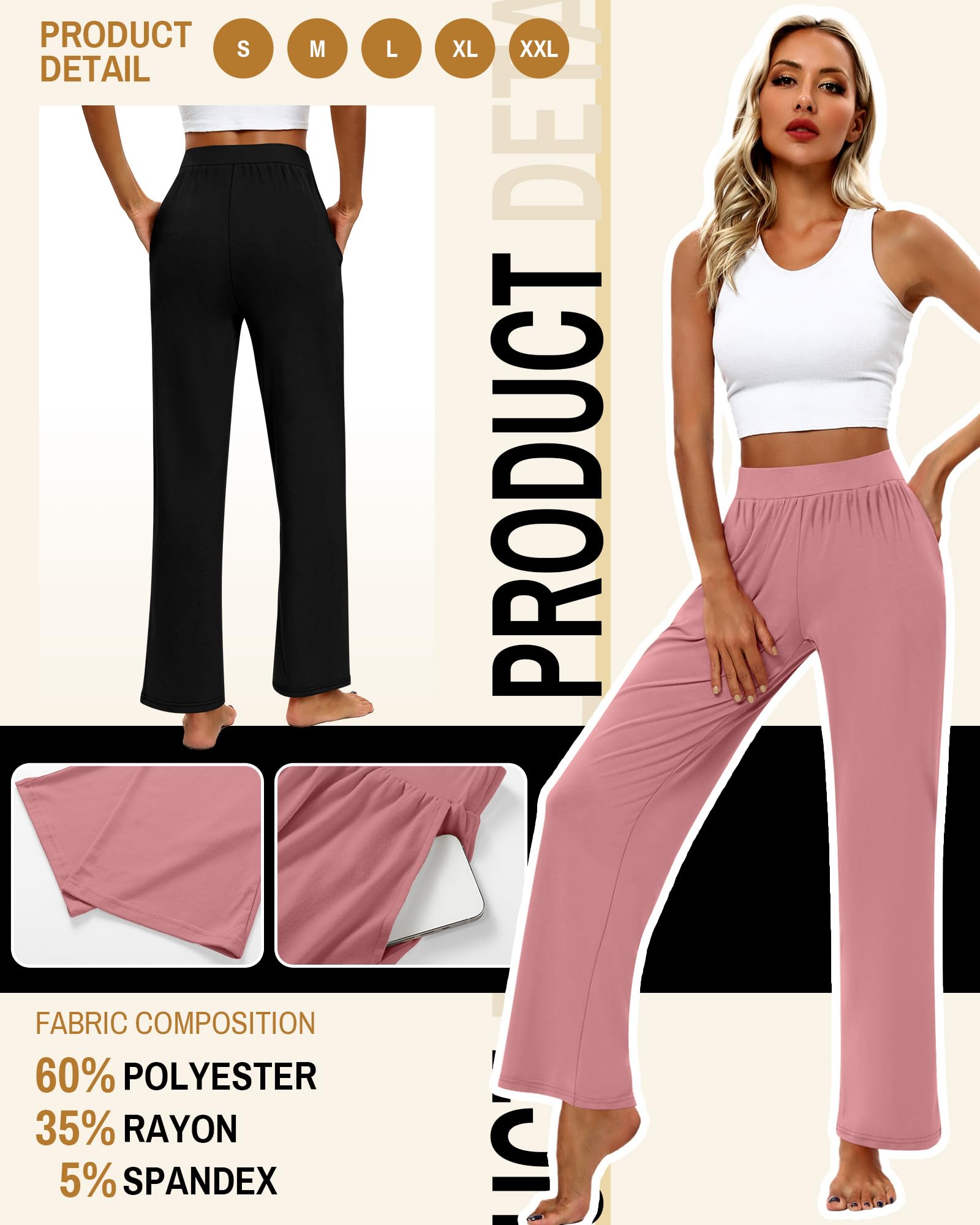 Huukeay 3 Pack Women's Lounge Pants, Cozy Wide Leg Lounge Slacks with Pockets Loose Flowy Yoga Sweatpant Workout Comfy Jogger