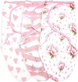 Baby Swaddle Blanket Wrap, 3-Pack Newborn Swaddle Sack, Baby Swaddles 0-3 Months, Swaddles for Newborns, Baby Sleep Sack, Baby Swaddle Blanket Wrap, Pink Floral
