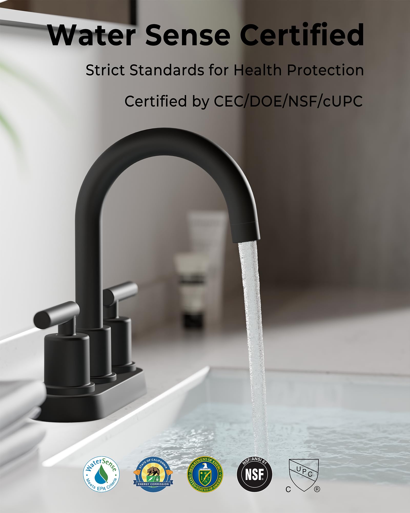 VXV Bathroom Sink Faucet 4 Inch 2 Handle Centerset Utility Lavatory Vanity Modern 360 Rotating Black Water Faucet — view 2