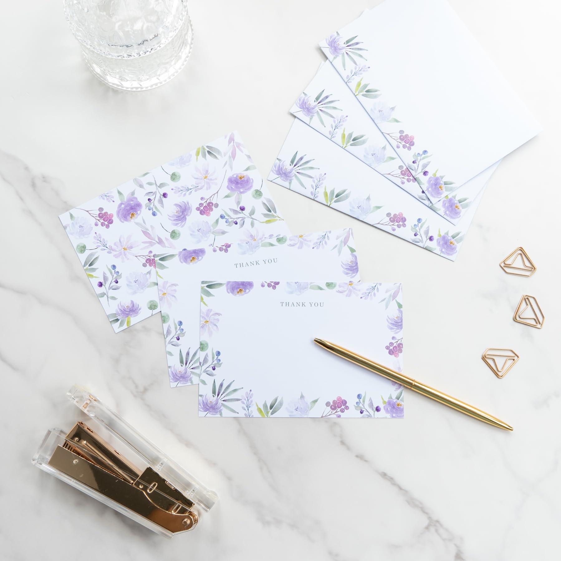 Biglietti Di Ringraziamento Floreali Viola Gooji - Confezione Da 20