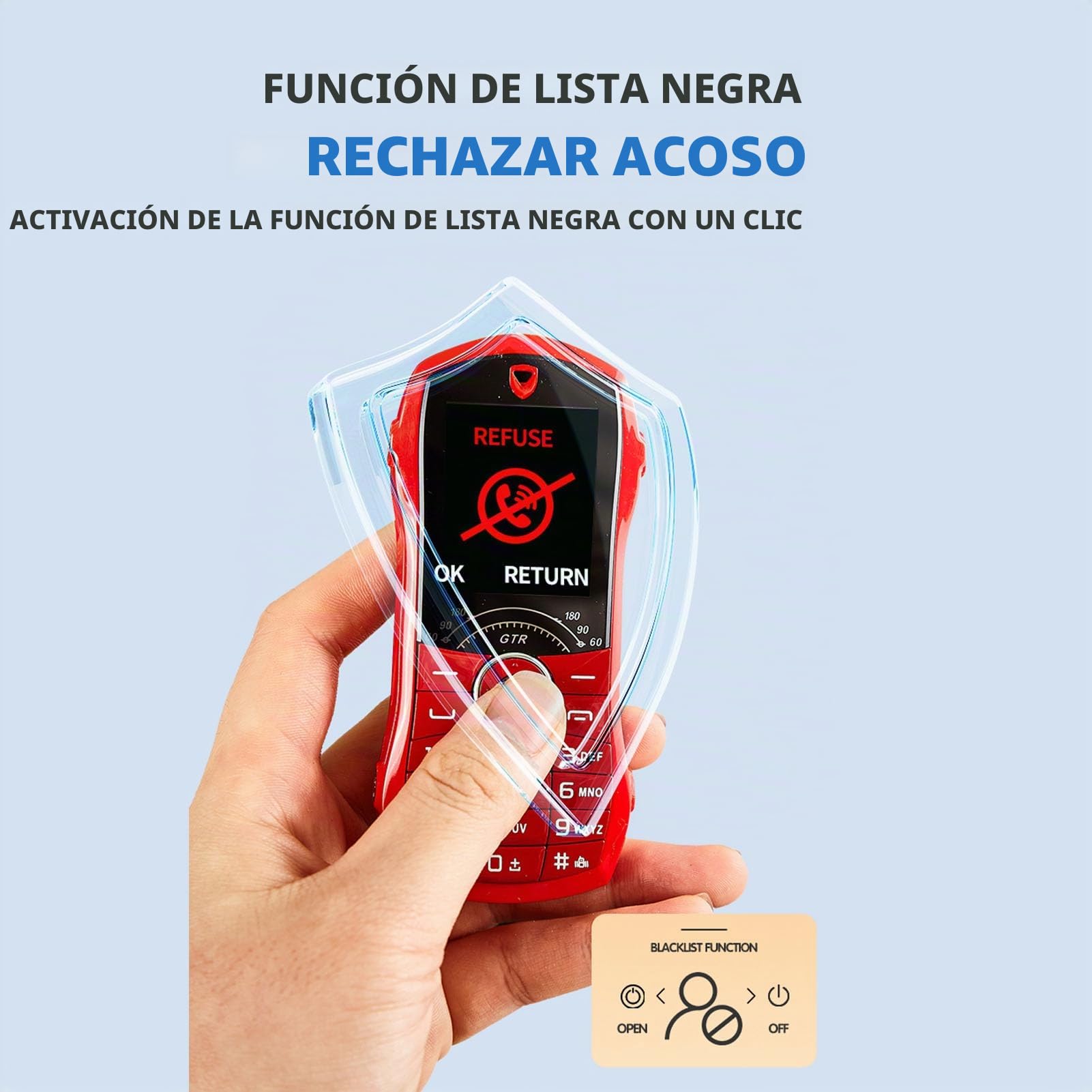 Sxhlseller Teléfono Móvil Pequeño Portátil para Personas Mayores y Niños, Teléfono Móvil para Personas Mayores con Forma de Coche de 1,8 Pulgadas con Botones Grandes, Batería de 2400 MAh