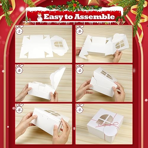 Vista 63 de COTOPHER 18 cajas de galletas de Navidad con ventana, cajas blancas de panadería de 4 x 4 x 2.5 pulgadas para regalo, mini cajas de pastel