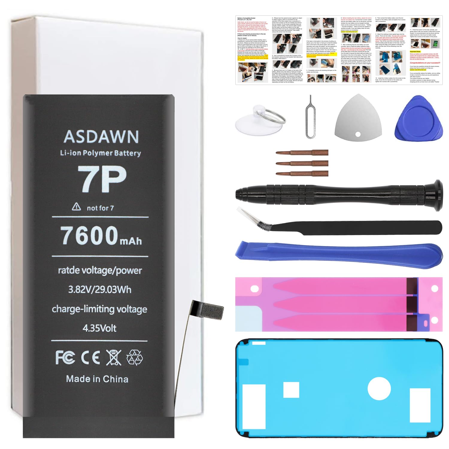 ASDAWN 7600mAh Battery for iPhone 7 Plus (Not for 7), Upgraded Higher Capacity iPhone 7 Plus Battery Replacement for A1661 A1784 A1785 A1786 with Professional Tools