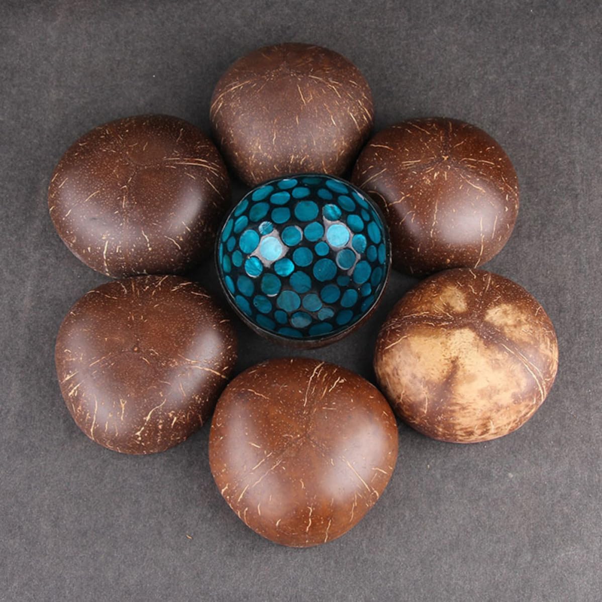 Coconut Shell Bowl Blue Decorative Storage for Nuts and Keys