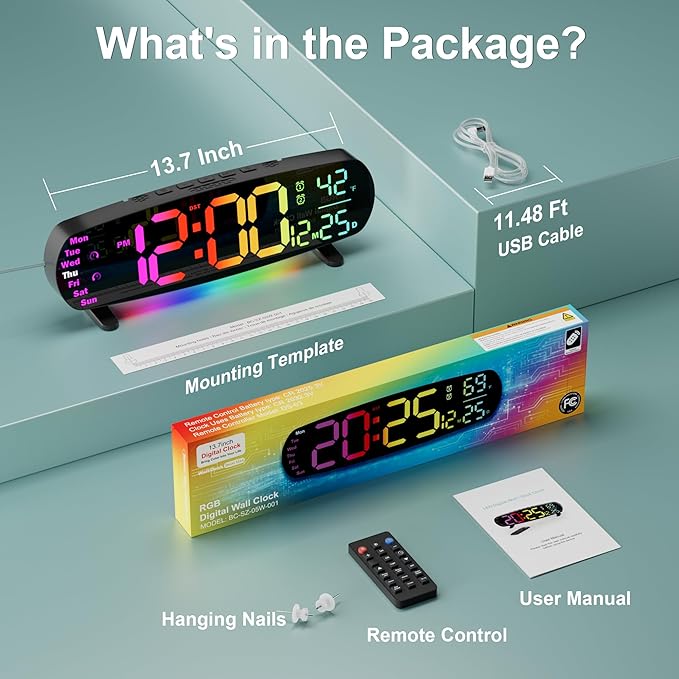 Reloj de Pared Digital con Pantalla LED de 14.4 Pulgadas, Temporizador y Alarma miniatura 7