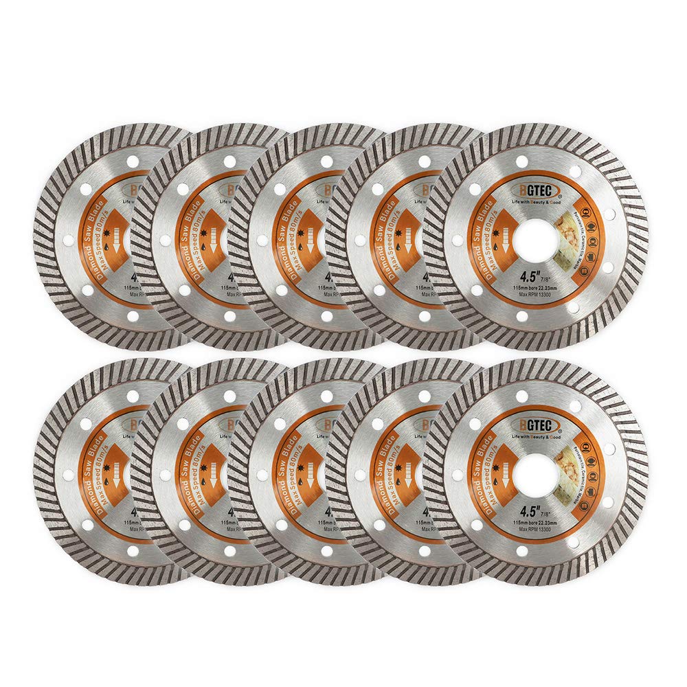 BGTEC 10 piezas de 115 mm de diamante ultradelgado de diamante Turbo Blade para baldosas de cerámica piedra de granito
