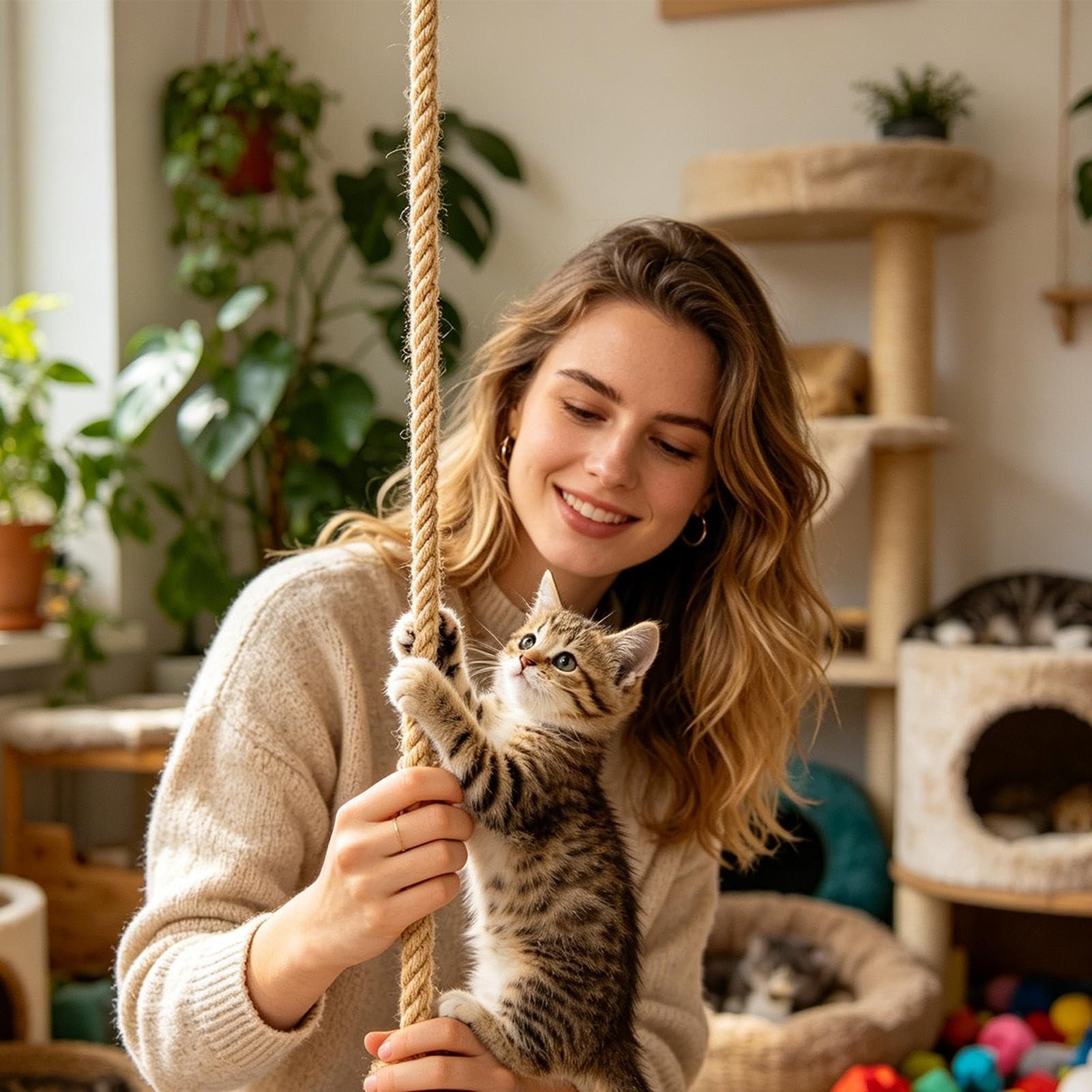 Corde d'escalade pour Chat | Jouet Interactif Résistant Aux Morsures 2 mètres | Marches d'escalade Murales pour Chat,Chatons, Jeu, Griffoir, Repos, Intérieur, Extérieur, Maison, Couloir, Salon