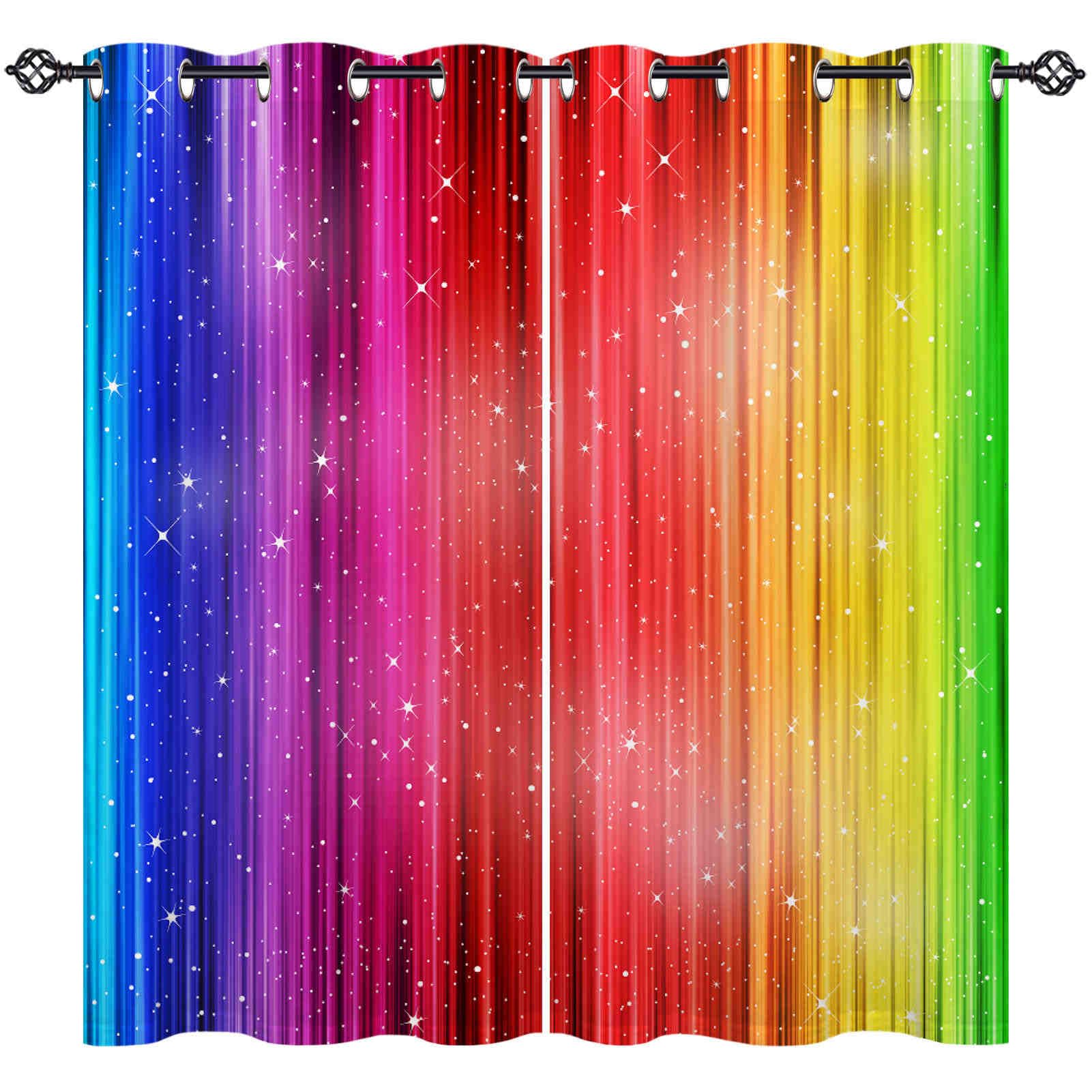 ANHOPE Rainbow Curtains Eyelet Soft Thermal Insulated Blackout Curtains Colourful Colored Line Striped Print Pattern Ring Top Window Drapes for Kids Girls Bedroom Living Room 42 x 63 Inch 2 Panels — image 1