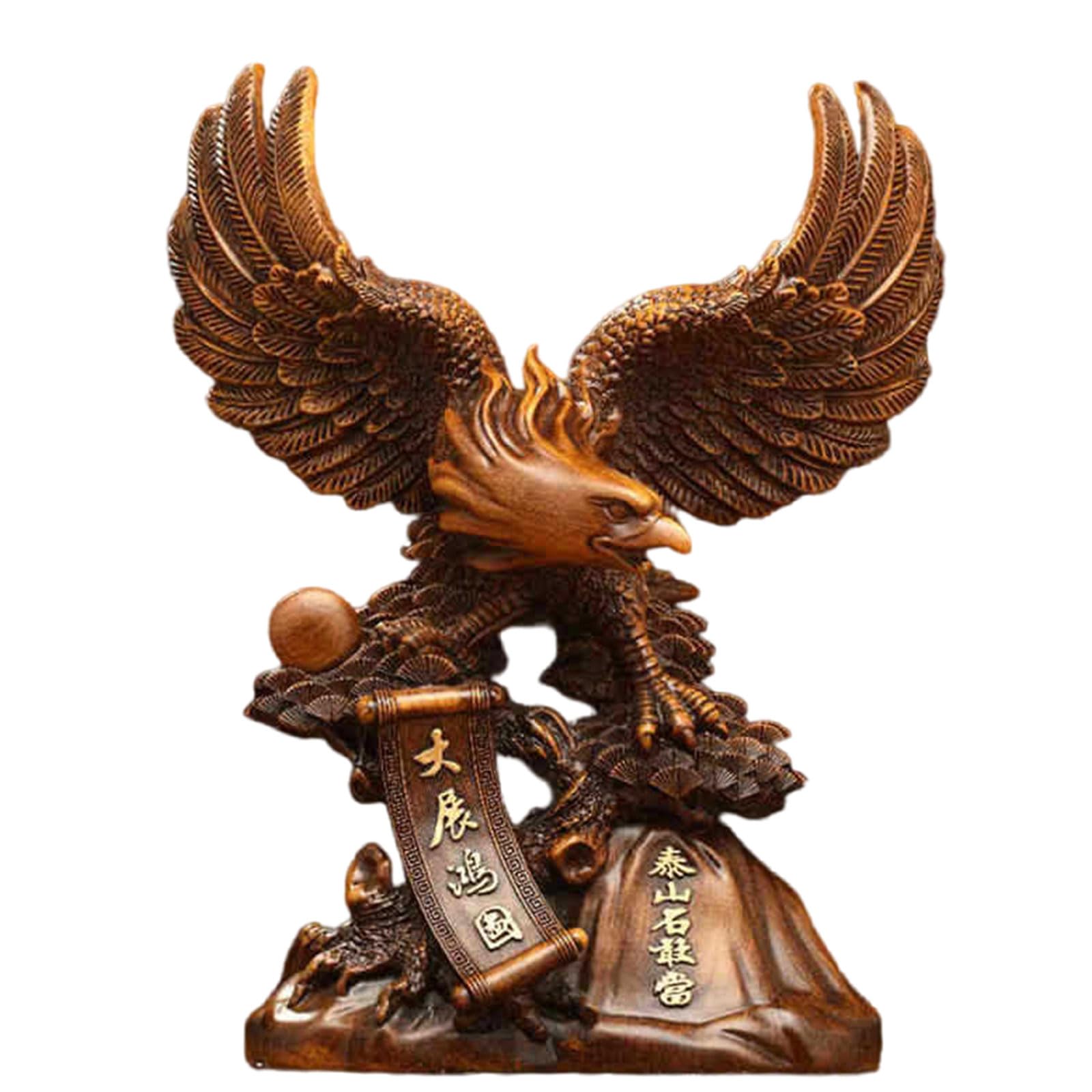 Zooeewly Feng Shui Eagle Statue for Luck & Success, Resin Eagle Figurine, Home Office Desk Decor Collectible Ornament,Brown,Small