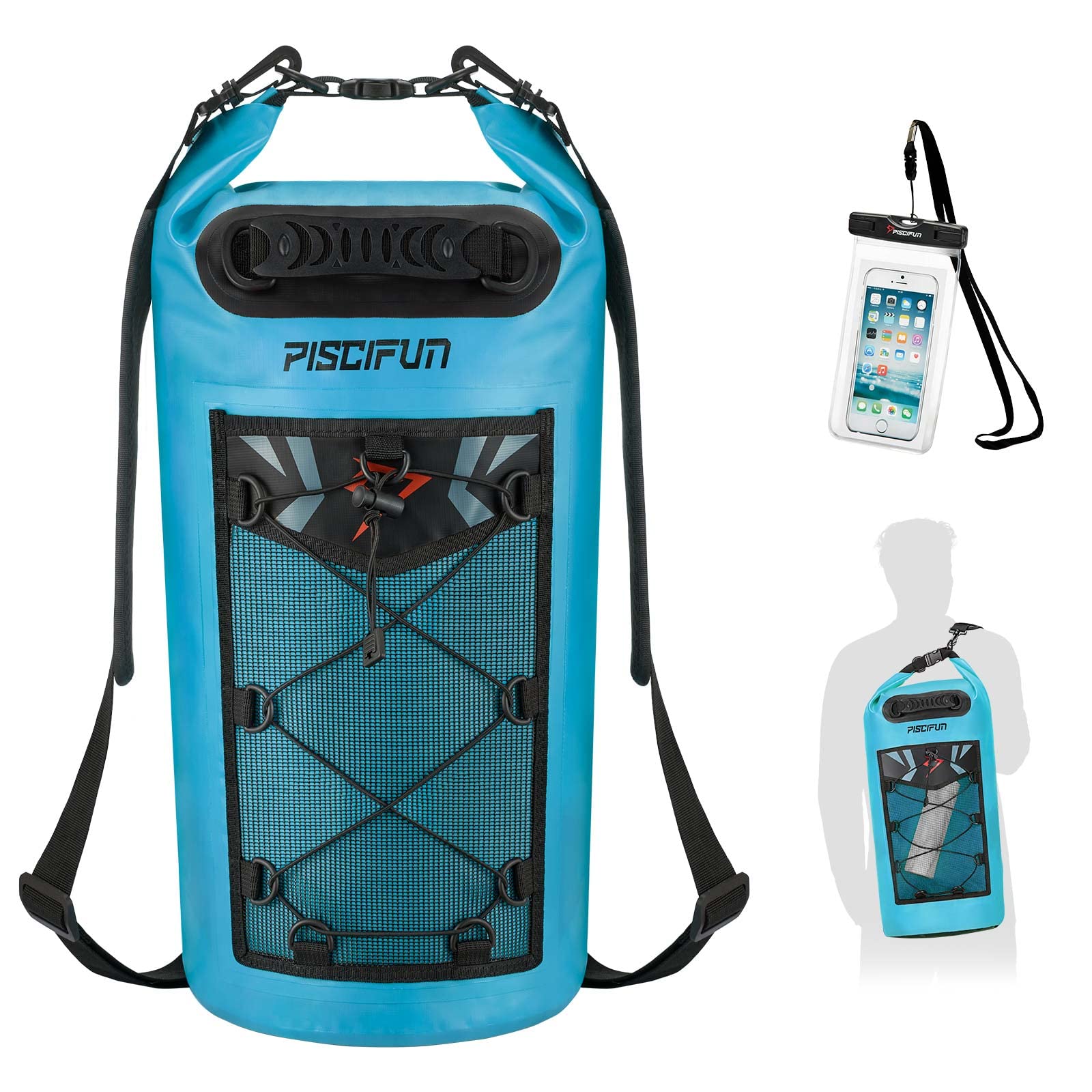 Piscifun Dry Bag, Waterproof Floating Backpack 10L/20L/30L/40L with Waterproof Phone Case for Boating, Kayaking, Fishing