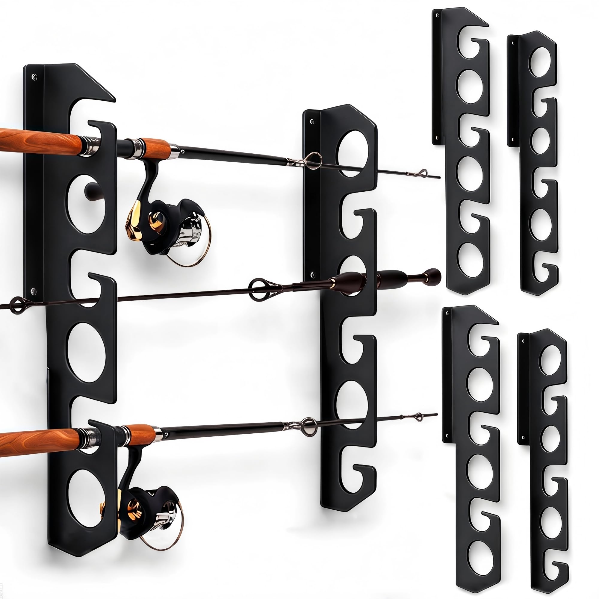 WIPHANY Fishing Rod Racks Wall or Ceiling Fishing Rod/Pole Rack Holder Storage Hook Holds up to 12 Fishing Rods Wall Mounted for Garage Cabin and Basement