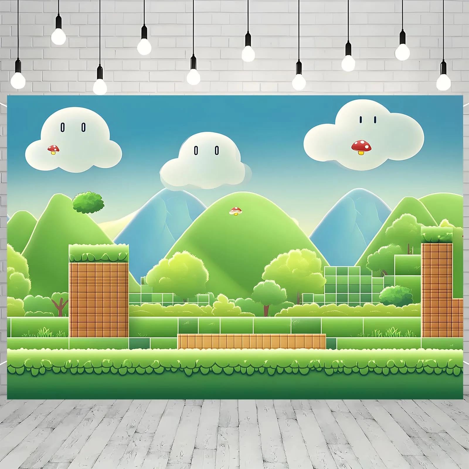 sfondo di videogiochi retrò, decorazione a tema cartone animato, adatta per decorazioni di compleanno, giardino e cortile 350x230cm