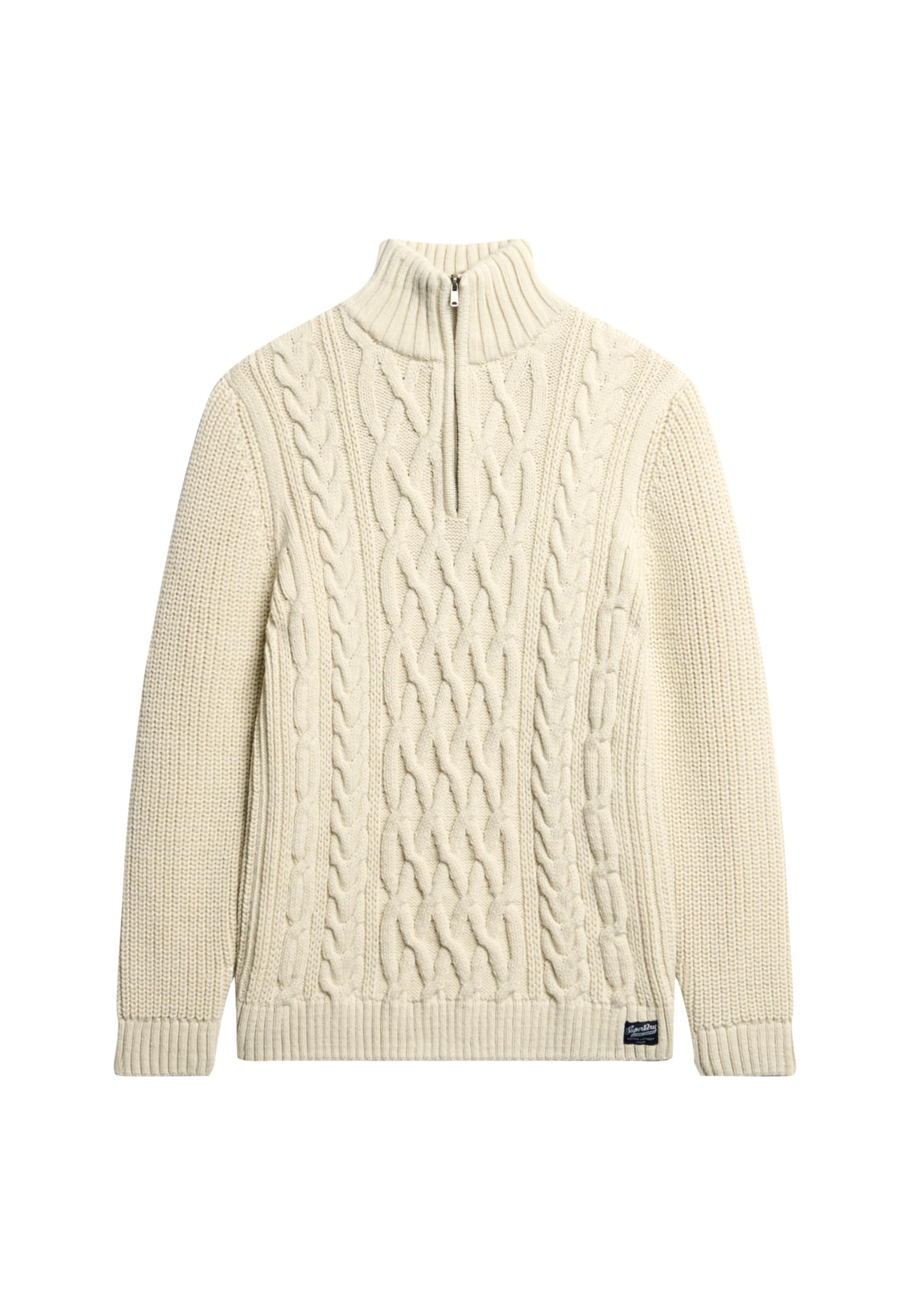 Superdry Men's Ecru Jacob Cable Knit Half Zip Sweater - Xxl