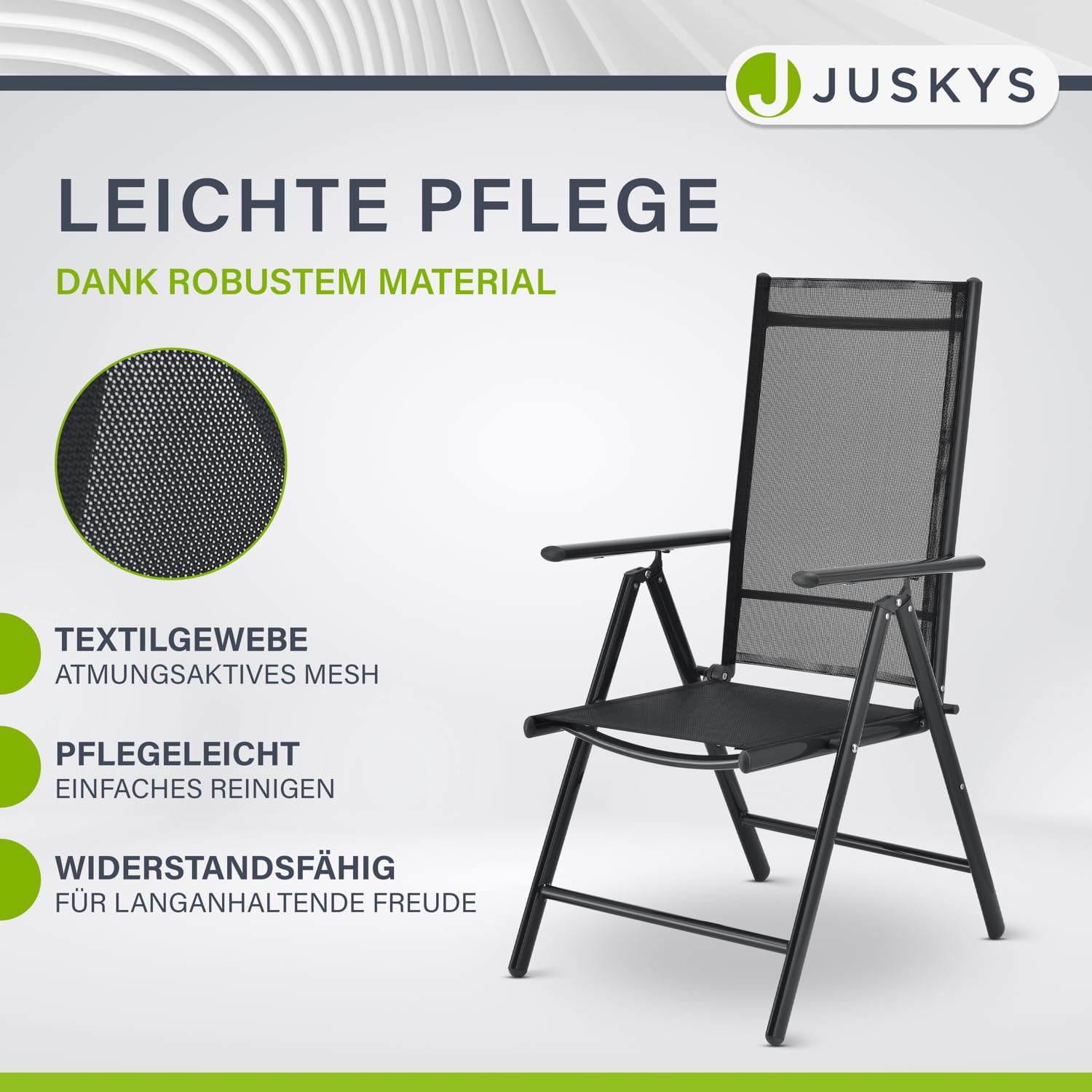 Juskys Gartengarnitur Milano 7-teilig – Gartenmöbel Set mit Tisch & 6 Hochlehner Stühlen, verstellbar & klappbar, wetterfeste Sitzgarnitur aus Aluminium – Grau